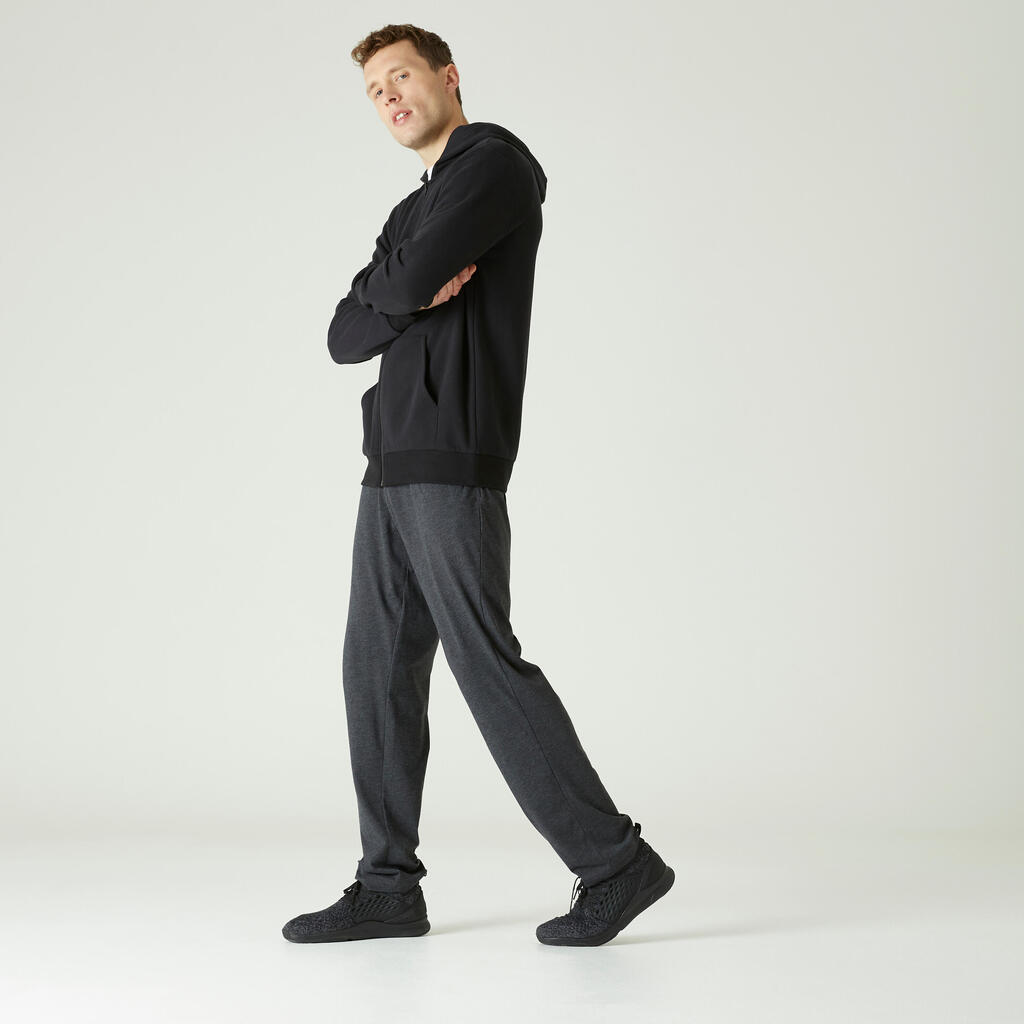 Men's Straight-Cut Cotton-Rich Jogging Fitness Bottoms 100 - Dark Grey