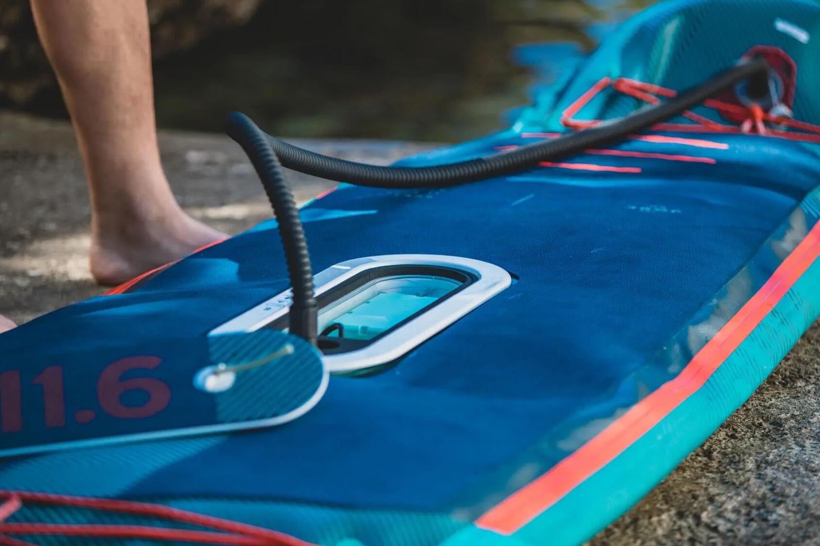 inflatable kayak being inflated