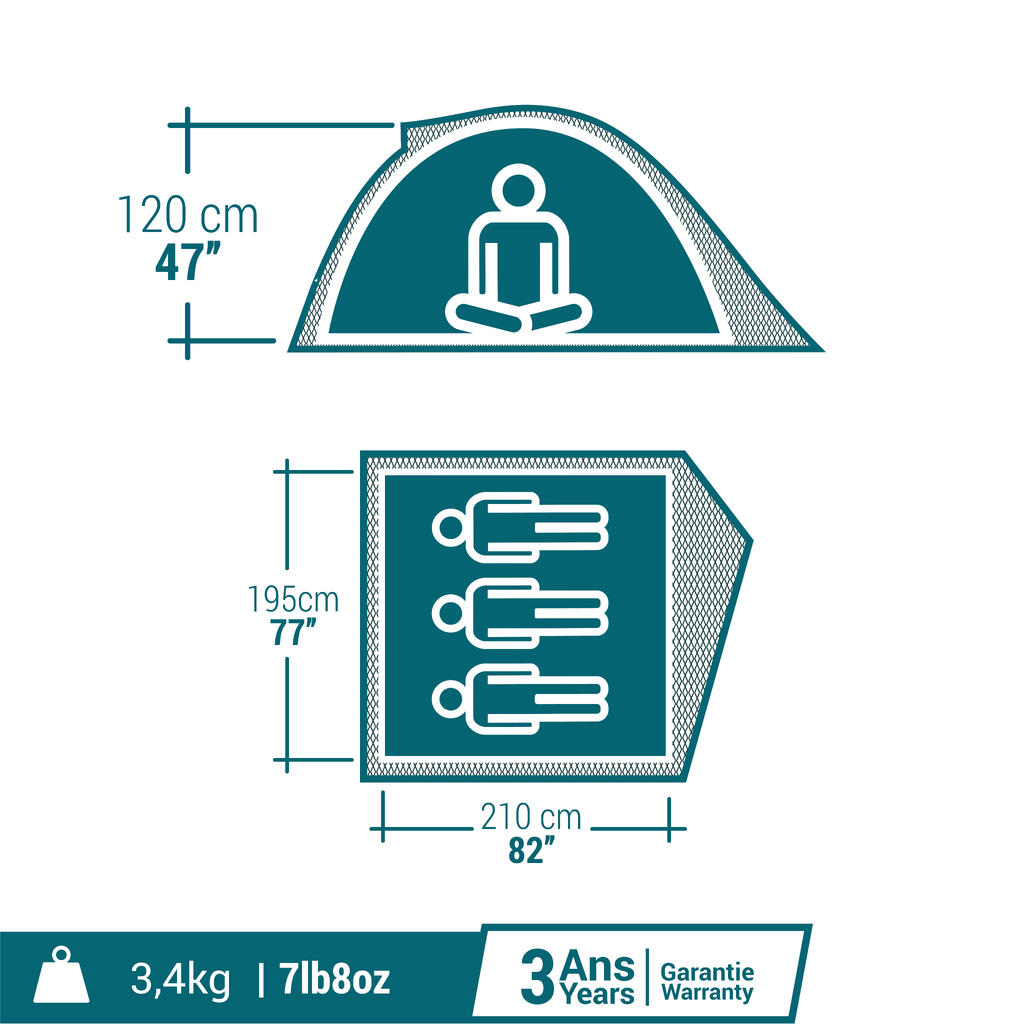 ПАЛАТКА ЗА КЪМПИНГ MH100, 3-МЕСТНА