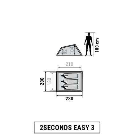 خيمة 2 SECONDS للتخييم | لثلاثة أشخاص - لون أزرق