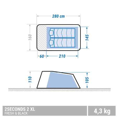Σκηνή κάμπινγκ - 2 SECONDS XL - 2 ατόμων - Fresh&Black