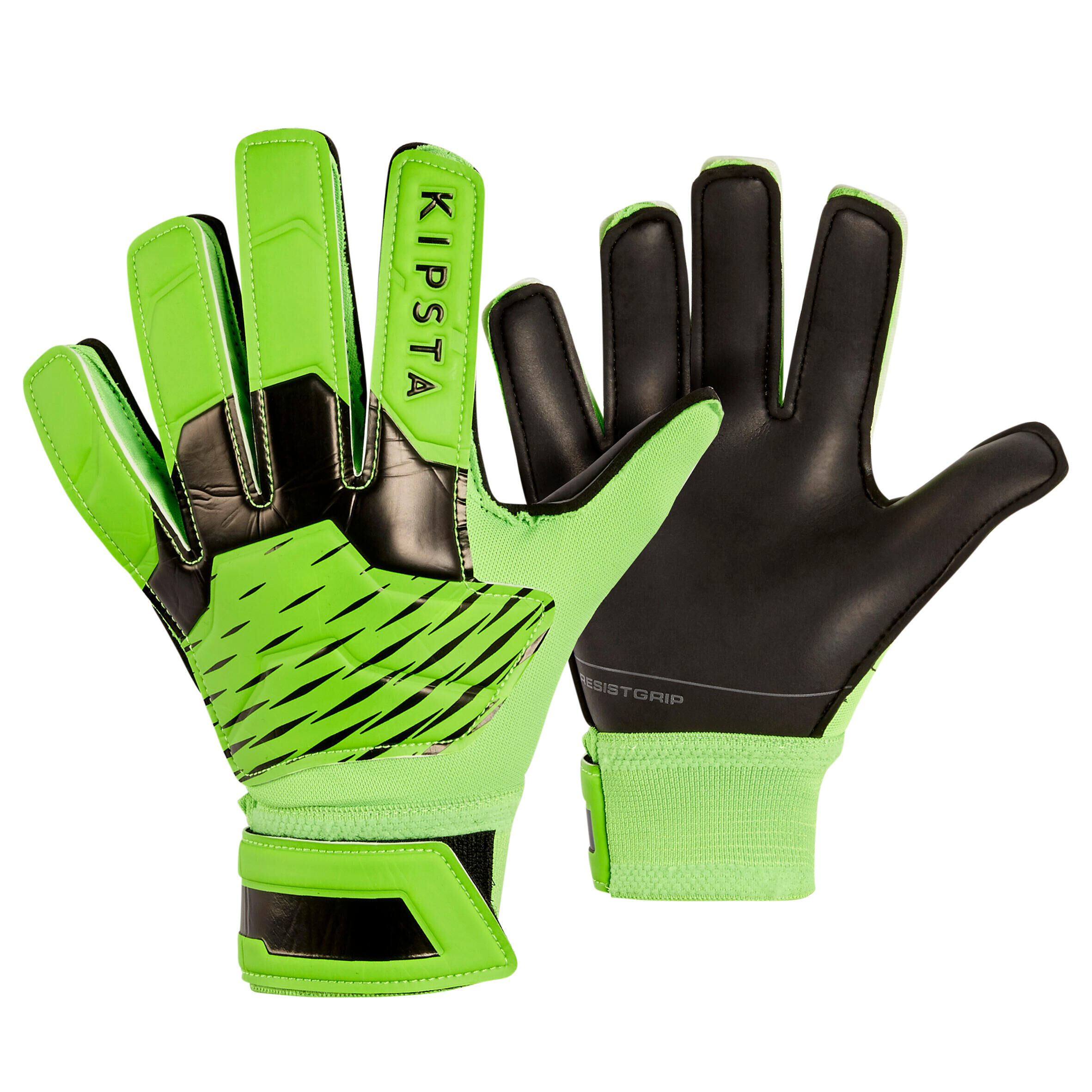 KIPSTA Kids' Football Goalkeeper Gloves F100 Resist - Green/Black