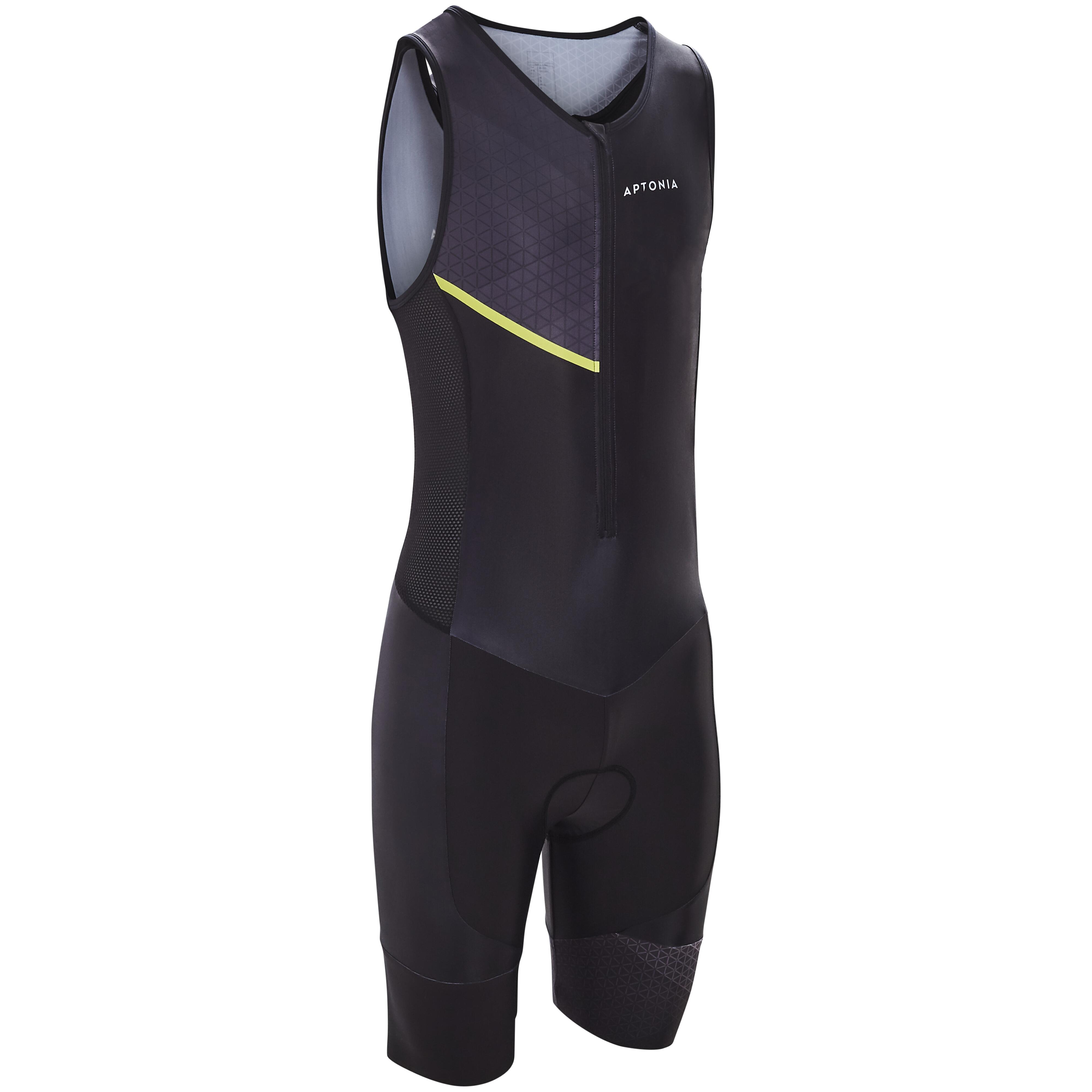 Mouwloze trisuit met front zip voor heren sd triatlon zwart geel