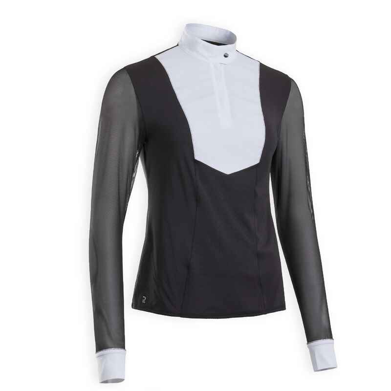 Women's Horse Riding Long-Sleeved Show Polo Shirt - Black