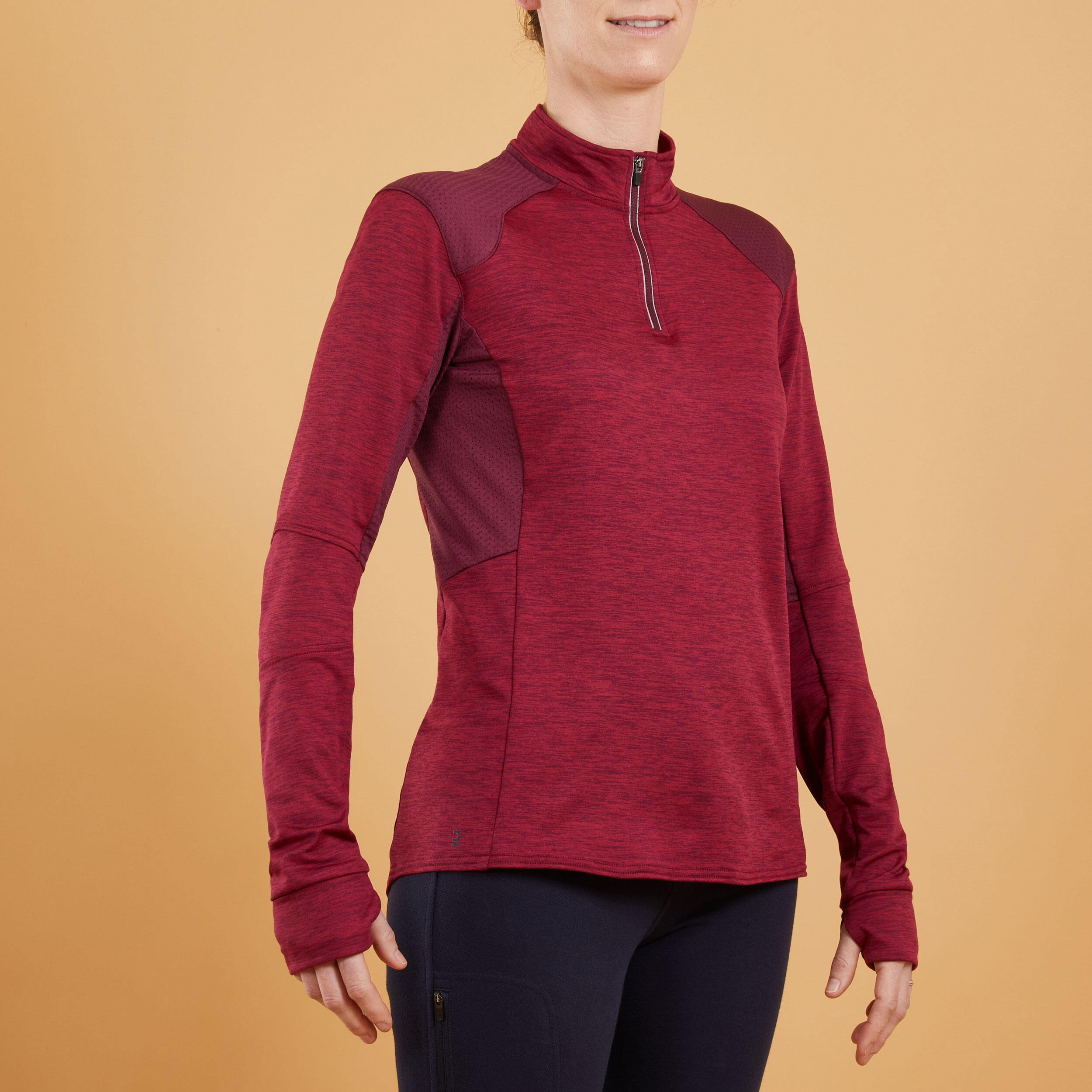 Women's Long-Sleeved Horse Riding Polo Shirt 500 - Purple 2/6