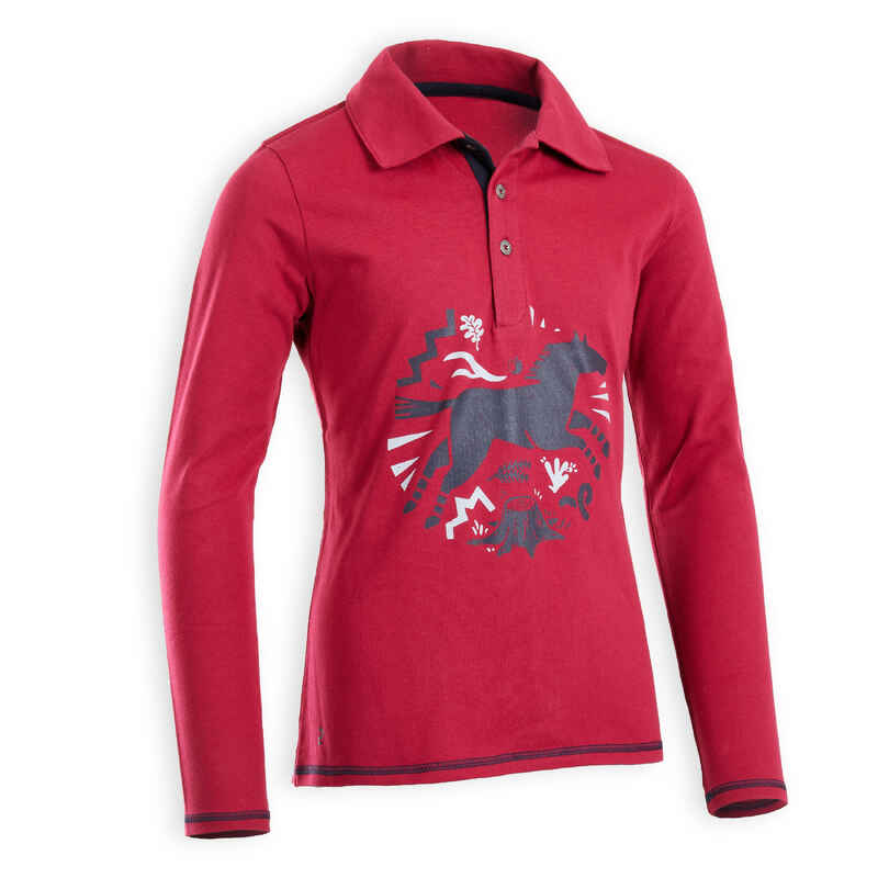 Reit-Poloshirt 100 Langarm Kinder rosa Reit-Poloshirt 100 Langarm Kinder rosa