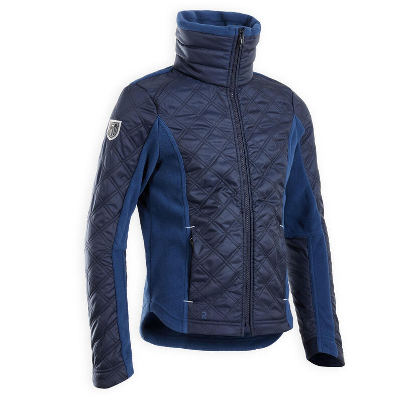 Warm fleecejack voor ruitersport kinderen 500 bi-materiaal marineblauw