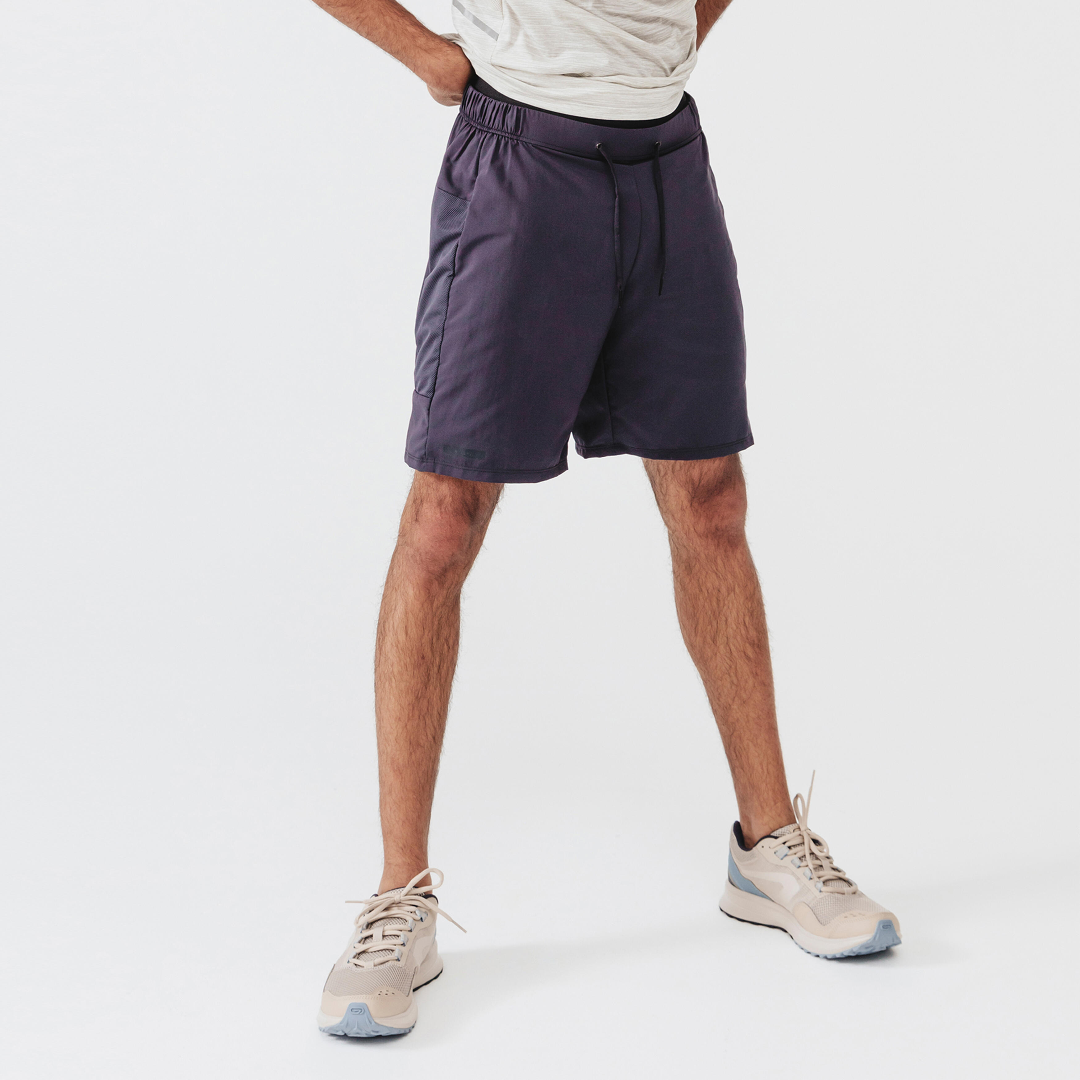 Pantaloneta Hombre para correr Run Dry + Gris Abismo - Decathlon