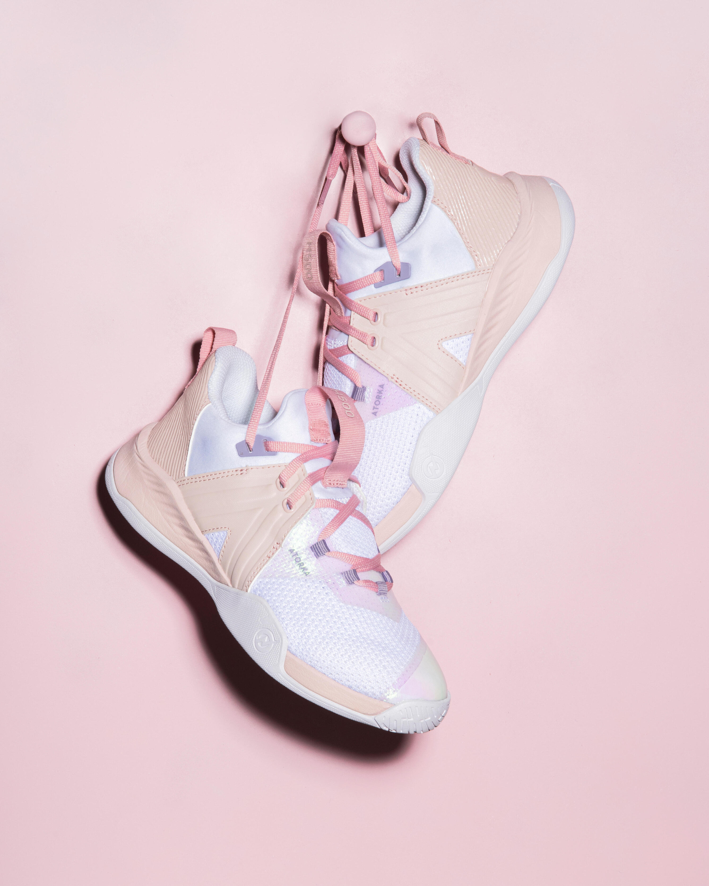 Zapatillas de balonmano Unisex - H500 FASTER rosa blanco 16/16