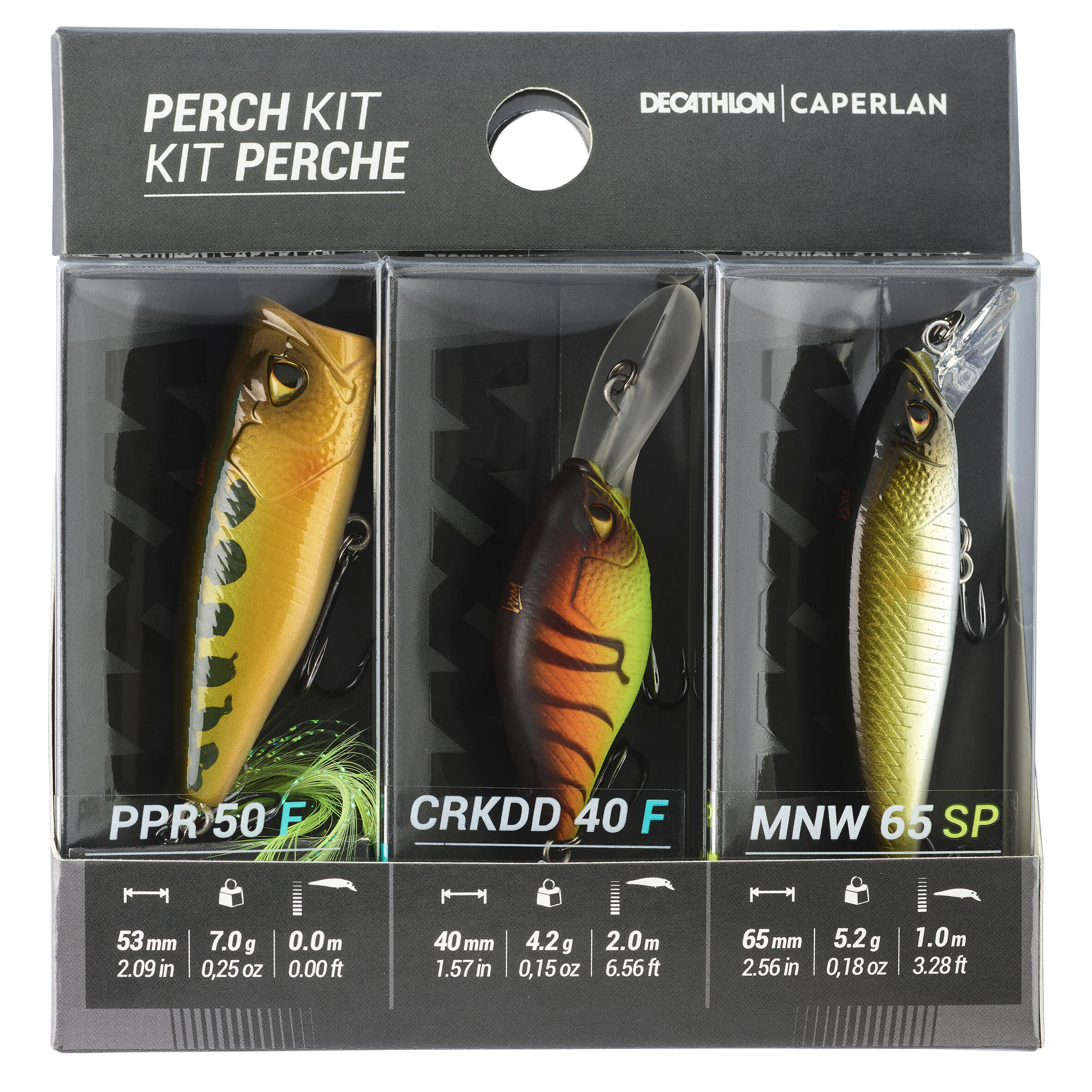 POISSONS NAGEURS POPPER MINNOW CRANKBAIT PÊCHE AUX LEURRES KIT PERCHE 3 PN - CAPERLAN