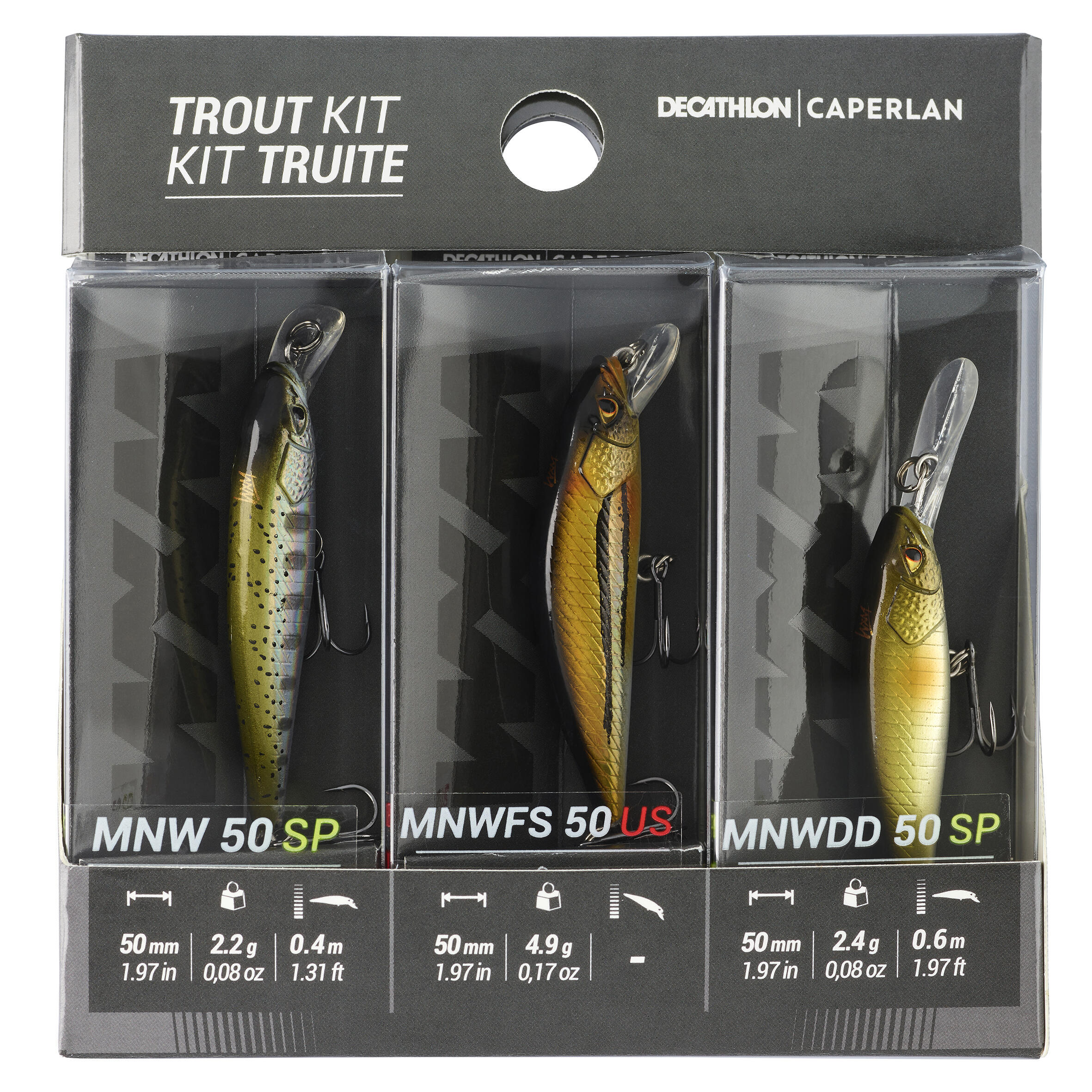 POISSONS NAGEURS JERKBAIT MINNOW PÊCHE AUX LEURRES KIT TRUITE 3 PN - CAPERLAN