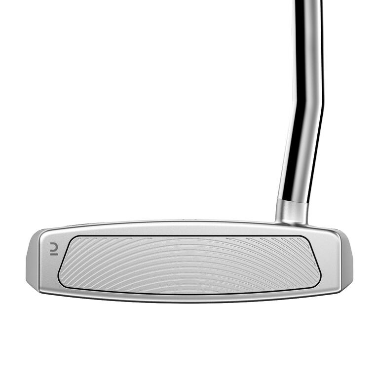 Front view of a mallet putter face with alignment line