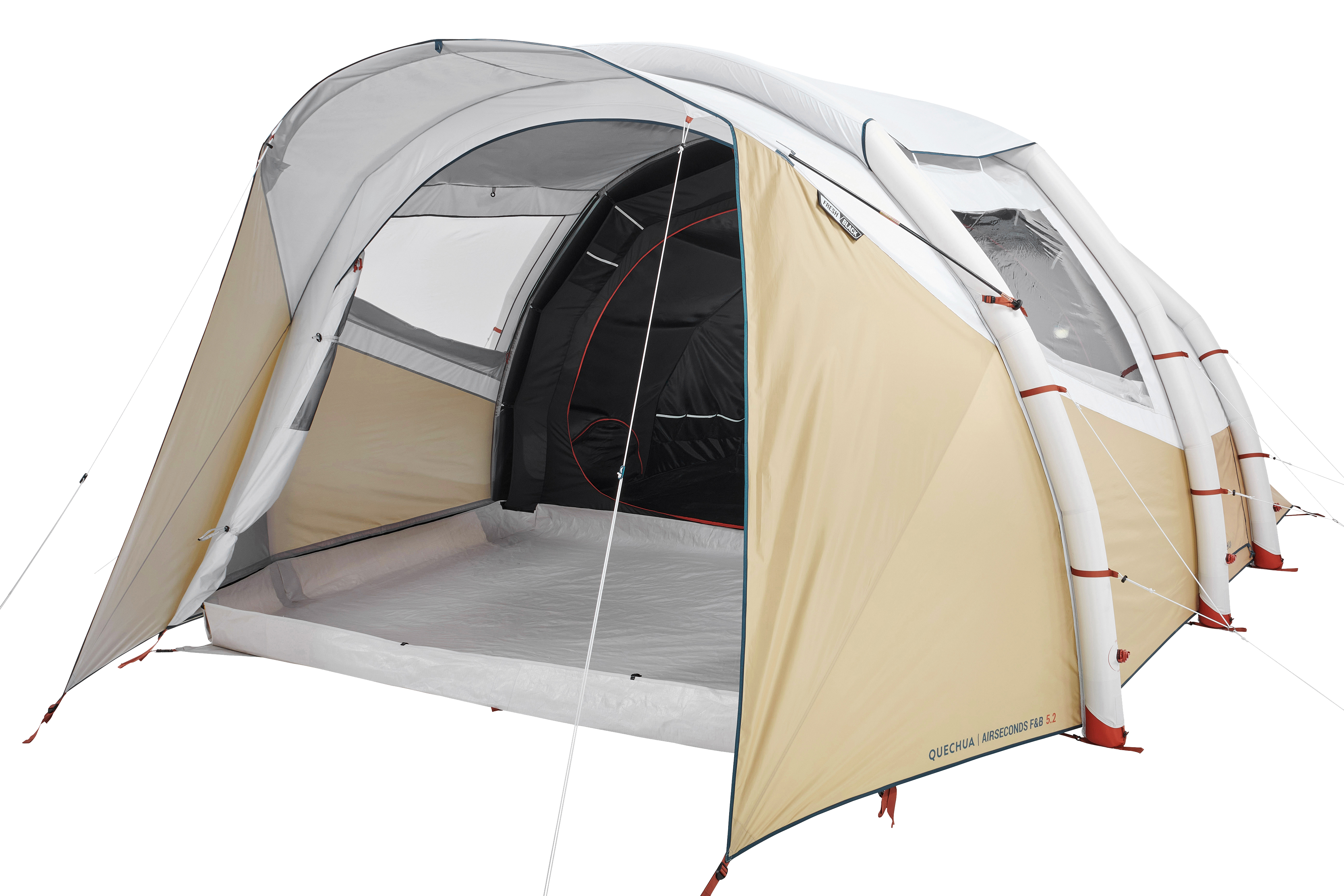 Setting up camping tent air seconds family 4xl decathlon / montar tienda  hinchable decathlon 