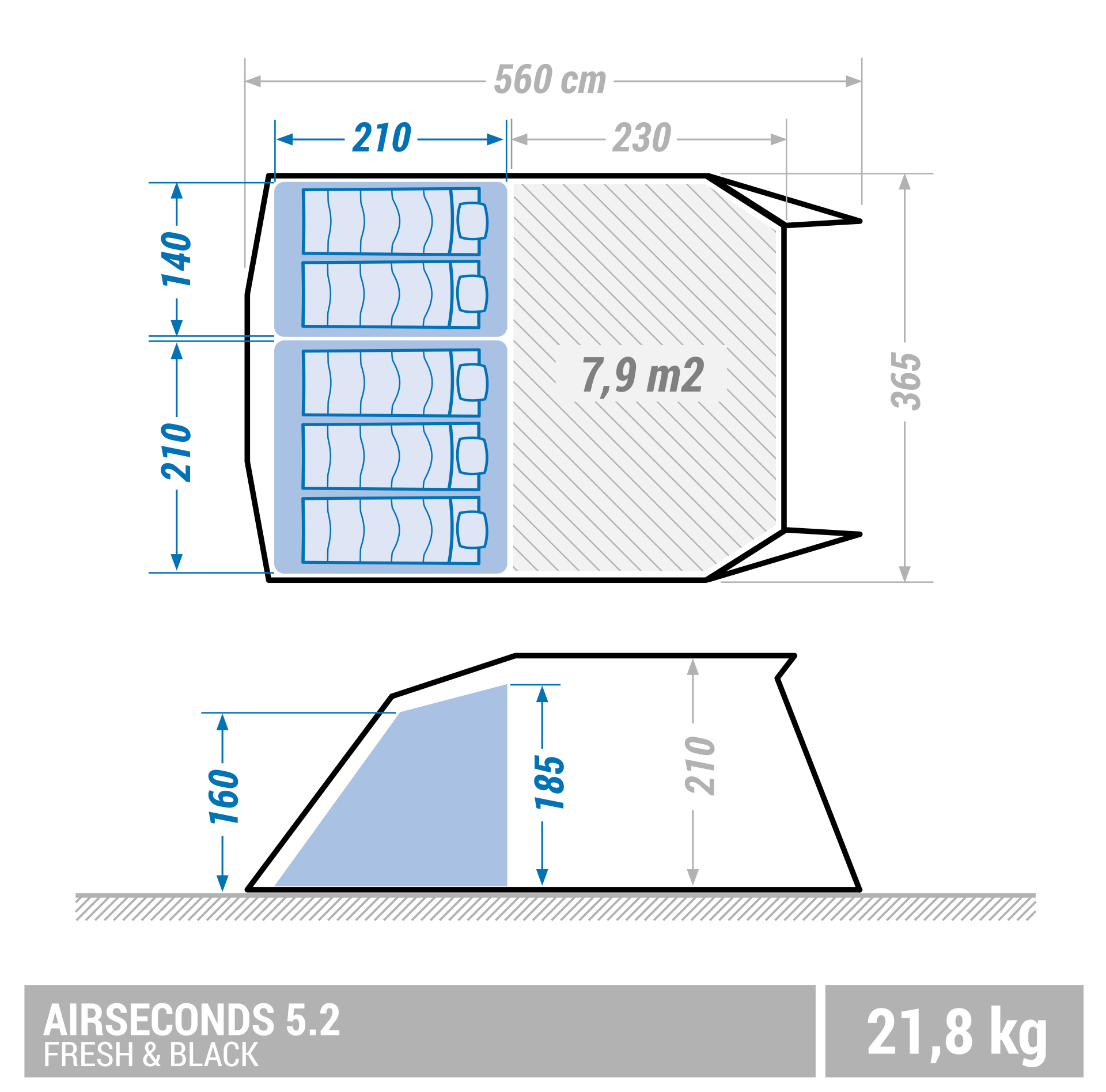 Tienda de campaña 5 personas hinchable F&B 2 habitaciones Airseconds 5.2