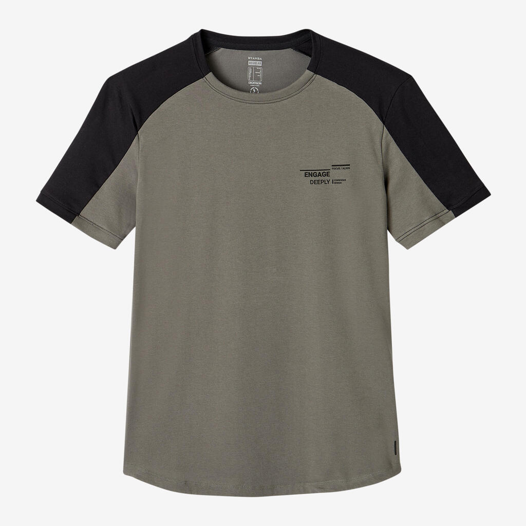 Men's short-sleeved fitted-cut crew neck cotton fitness t-shirt 520 - grey/khaki