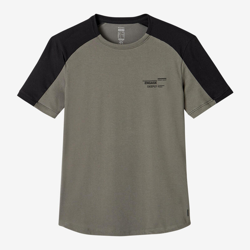 T-shirt fitness manches courtes slim coton extensible col rond homme gris kaki