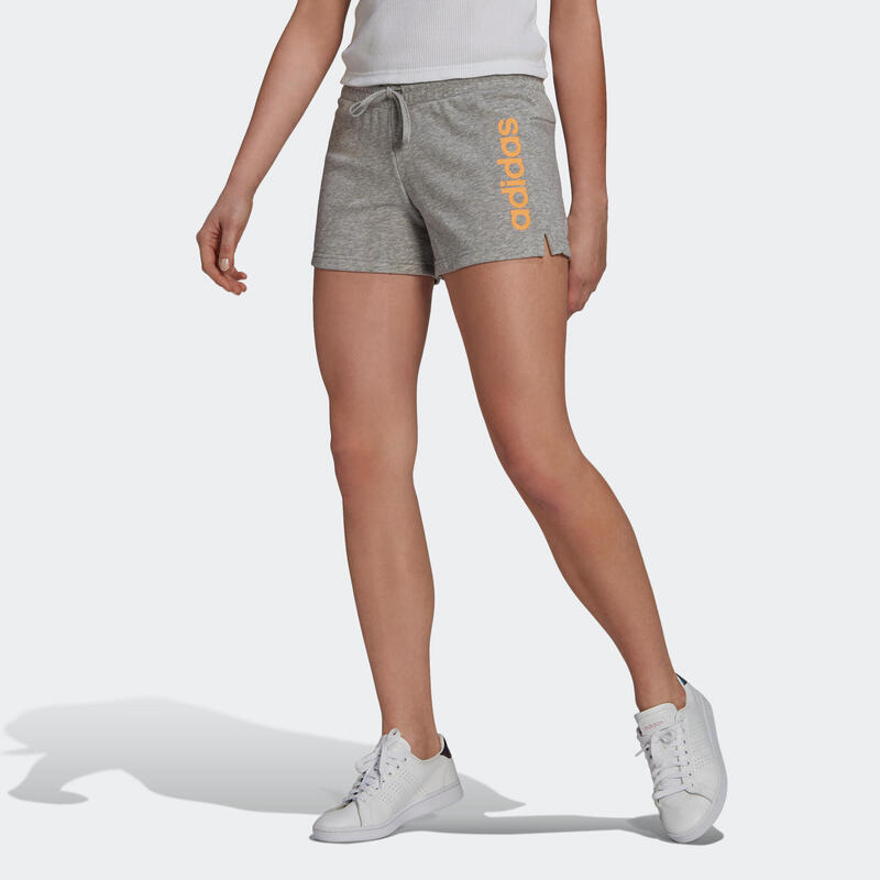 Short Pantalón Corto Mujer Adidas Fitness Linear Gris Jaspeado / Naranja