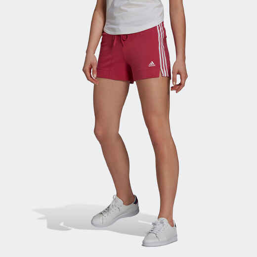 
      Women's Slim-Fit Cotton Fitness Shorts 3 Stripes Without Pockets - Burgundy
  