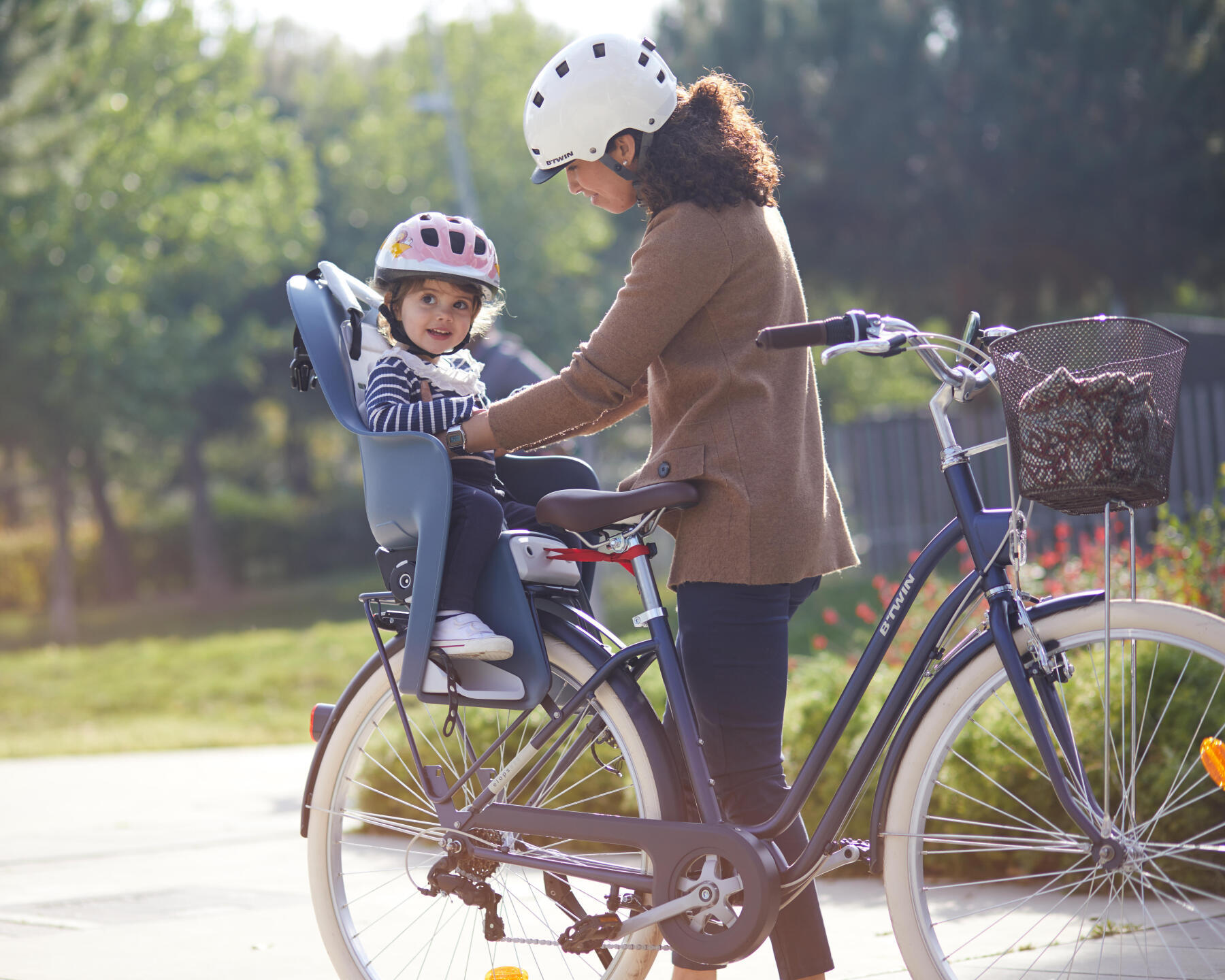 Mom and kid ready for a bike ride