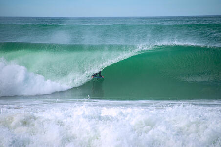 Bodyboard 500 bleu kaki avec leash biceps