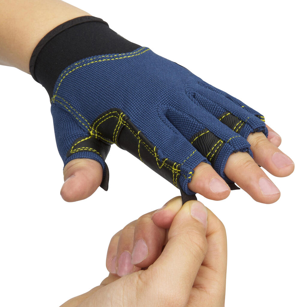 Detské rukavice bez prstov 500 na jachting tmavomodré