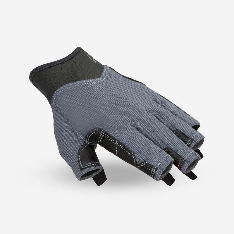 Blue and grey half-finger sailing glove for deck work