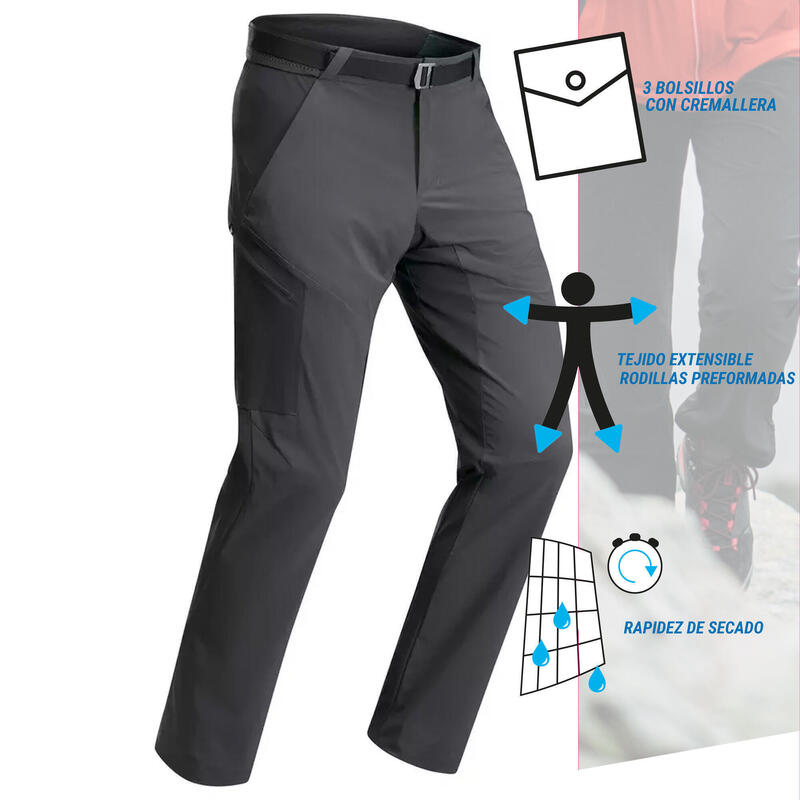 Pantalon Drumeție la munte MH500 Negru-Gri Bărbați