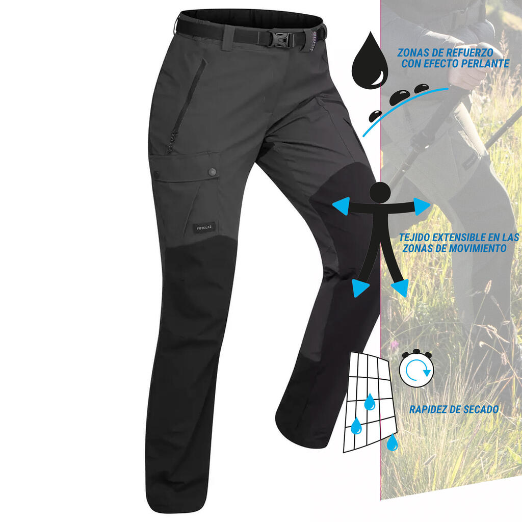 Tamnosive ženske pantalone za treking TREK 500 