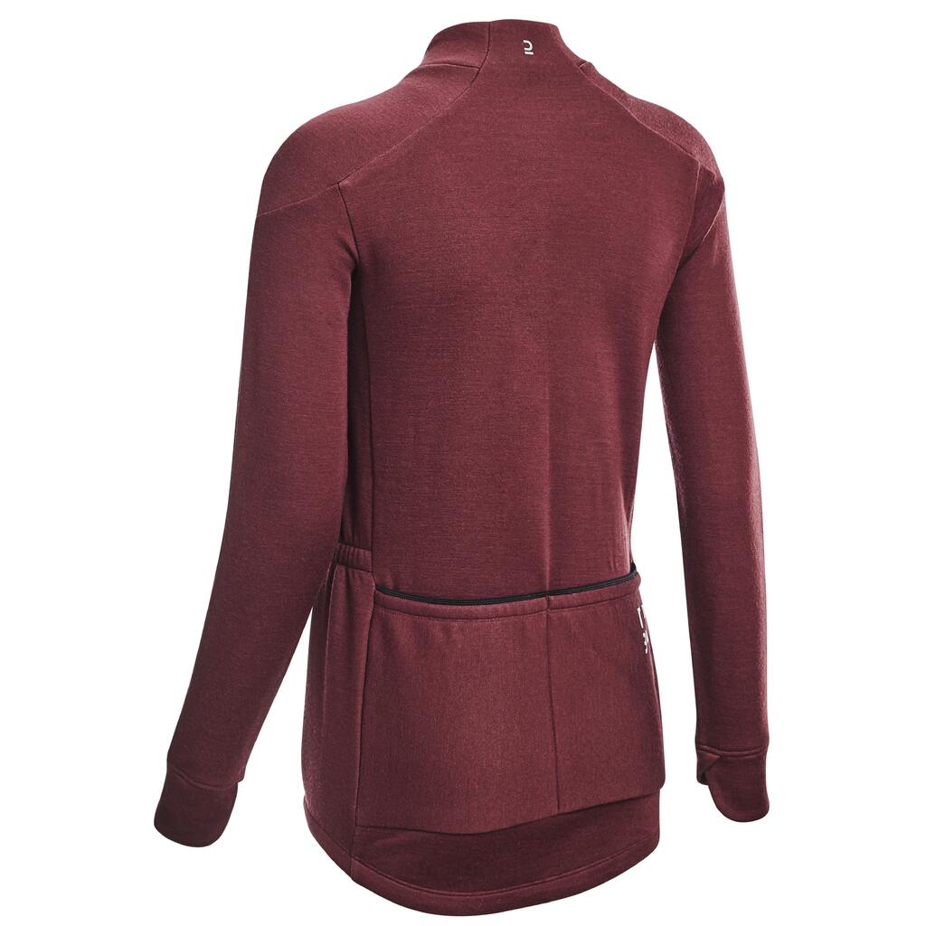 Women's Merino Long-Sleeved Cycling Jersey GRVL900 - Burgundy