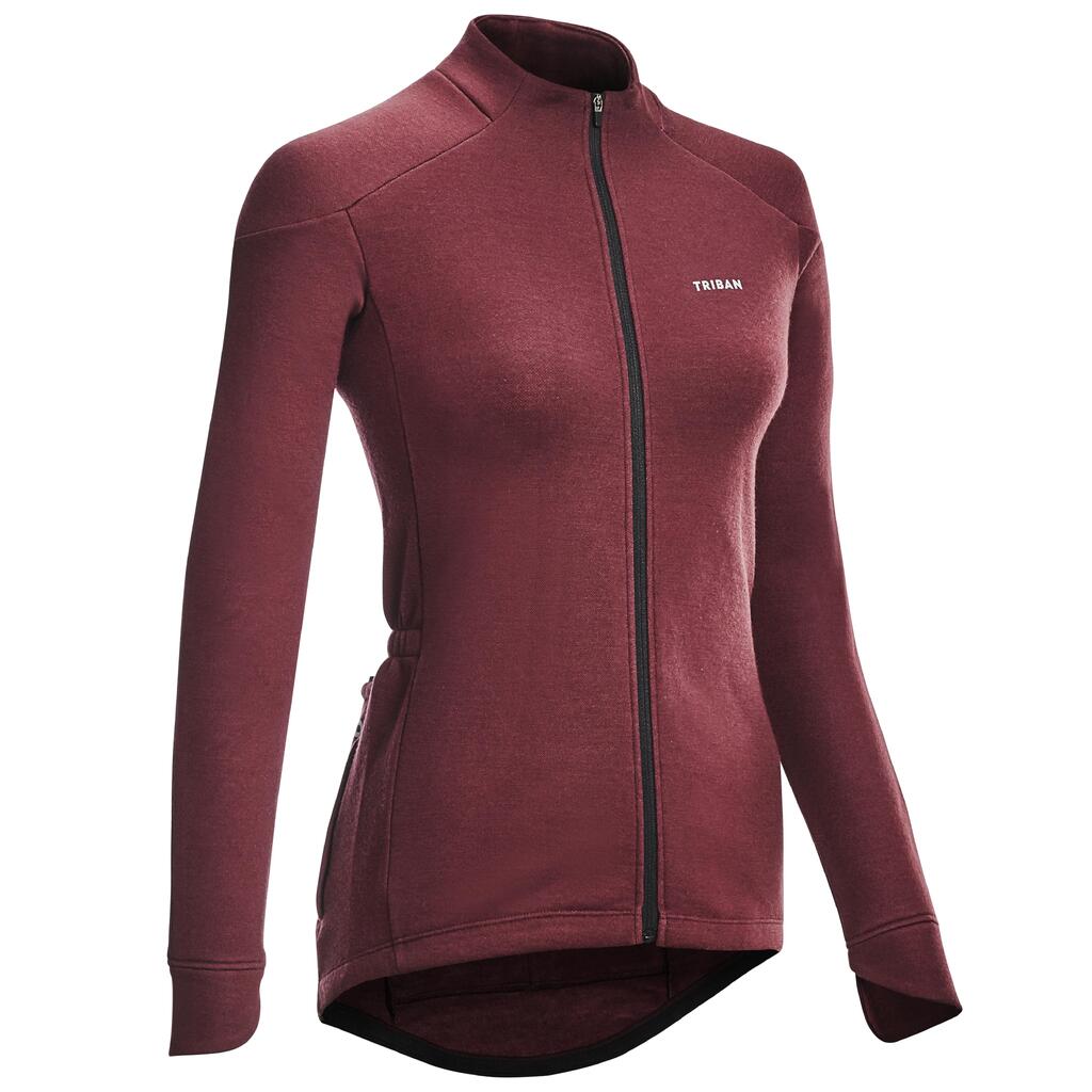 Women's Merino Long-Sleeved Cycling Jersey GRVL900 - Burgundy