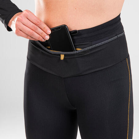 LEGGING DE TRAIL RUNNING LONG FEMME  EMBOSS NOIR BRONZE