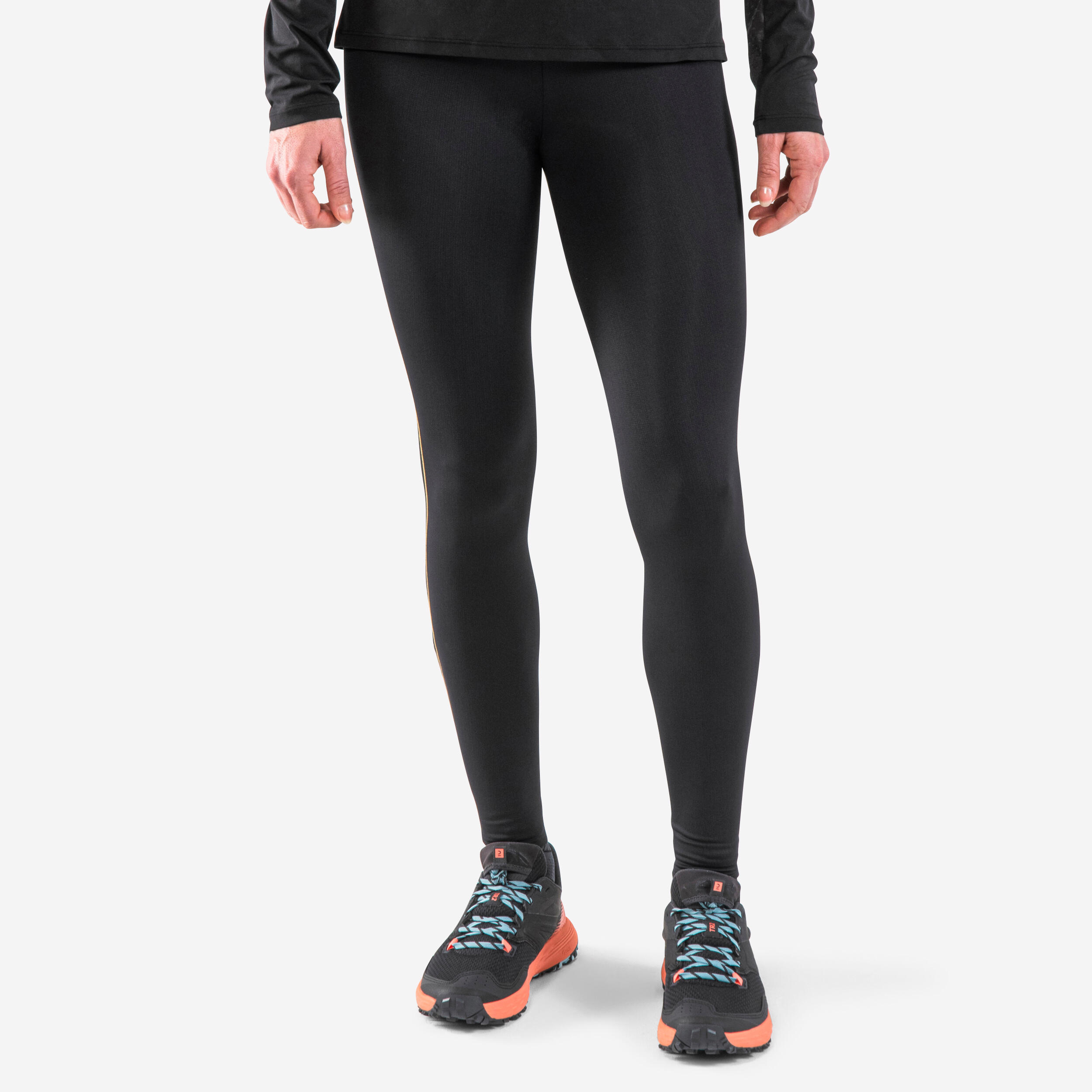 Lauftights lang Trailrunning Damen - Emboss schwarz/bronze