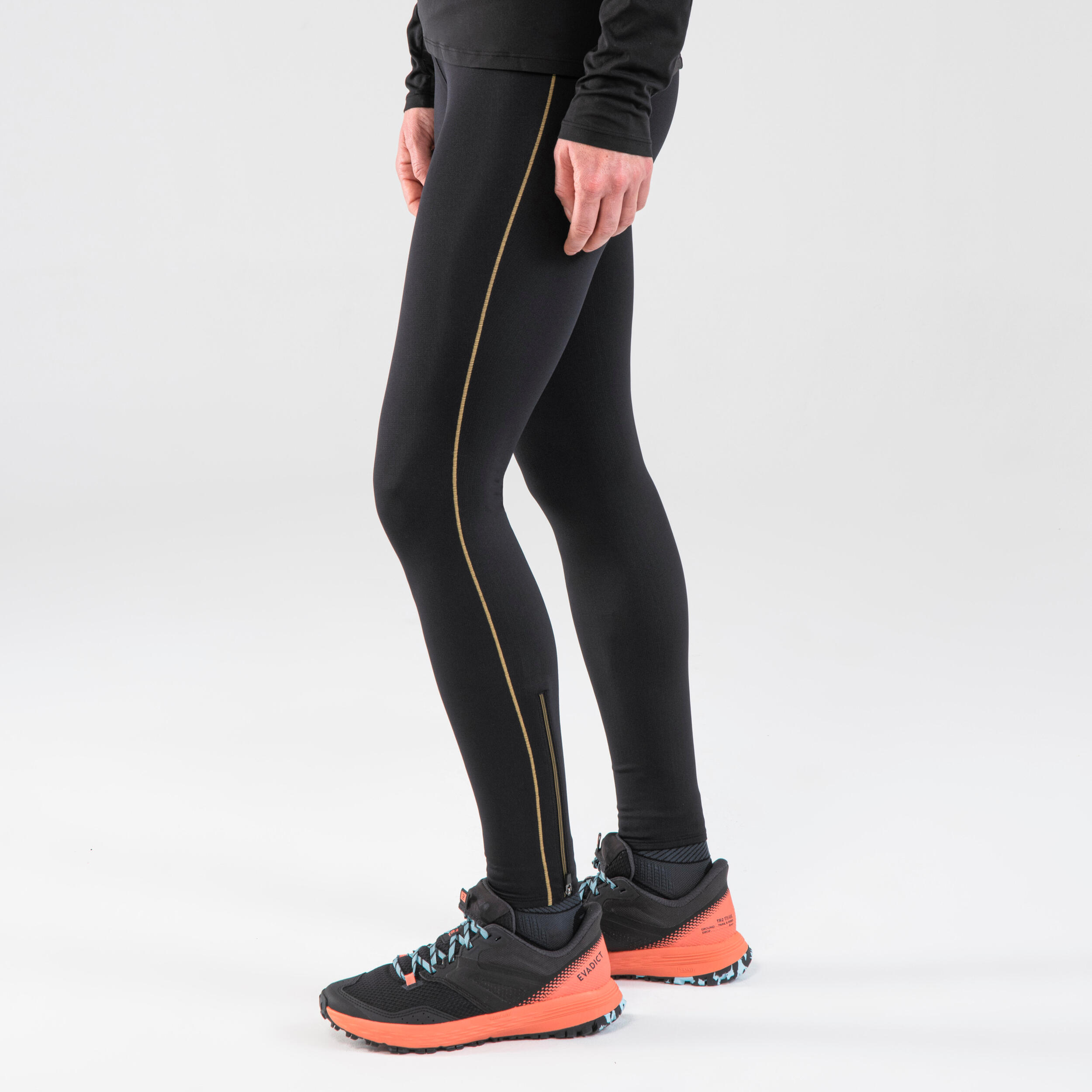 WOMEN'S LONG TRAIL RUNNING LEGGINGS EMBOSS BLACK BRONZE