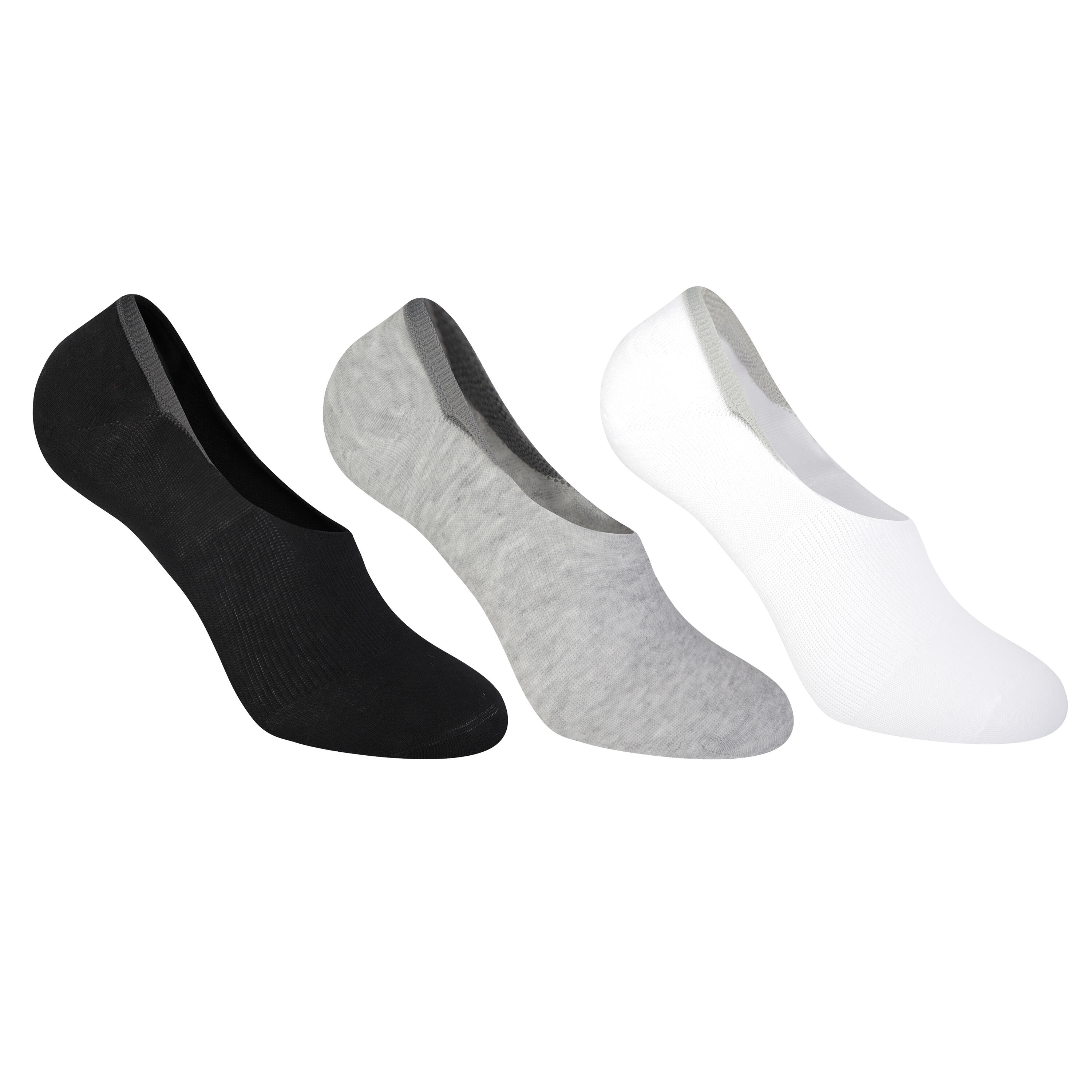 Unisex Invisible Walking Socks 3 Pack - Black White Grey