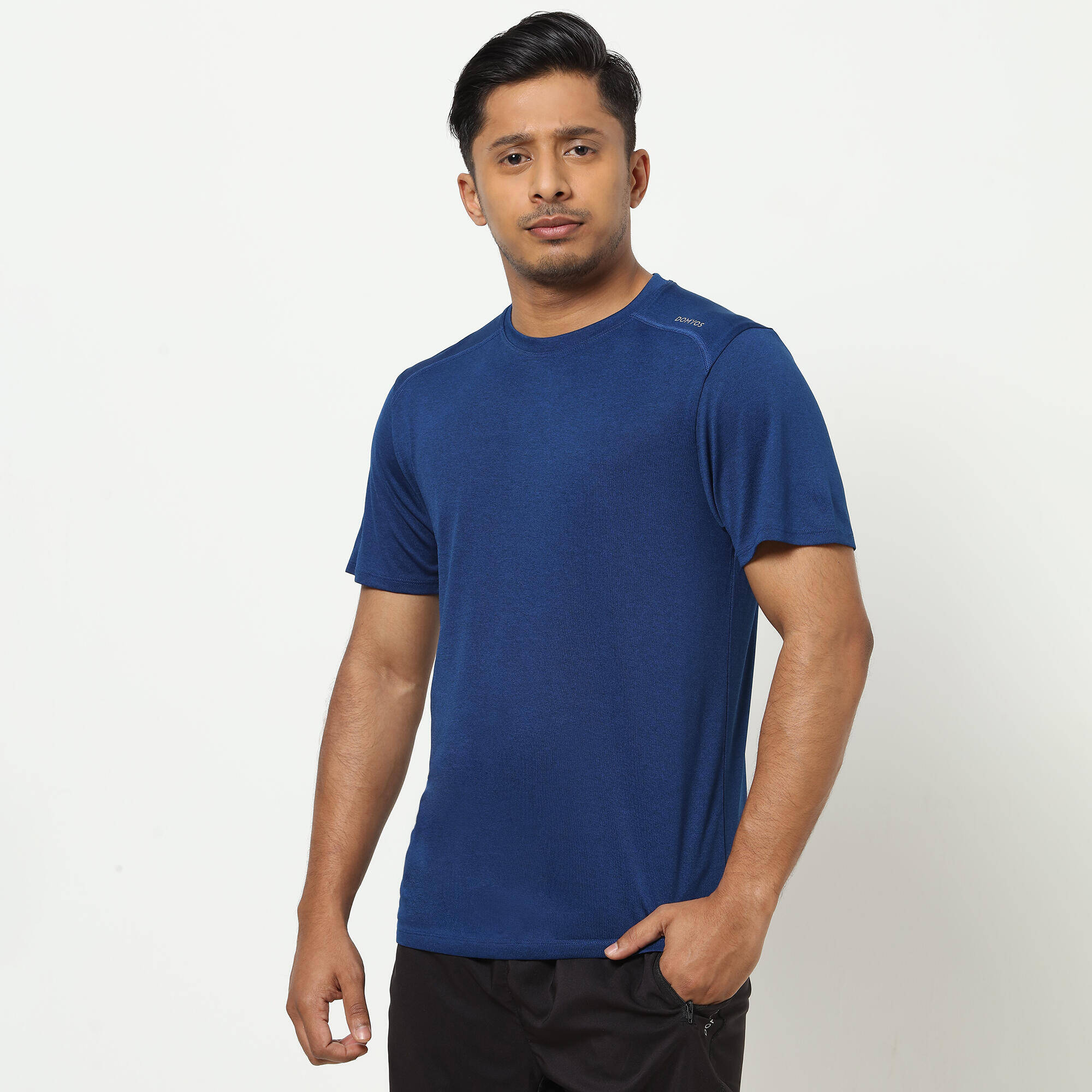 Men Gym Sports T Shirt Polyester Mottled Solid Blue -  3