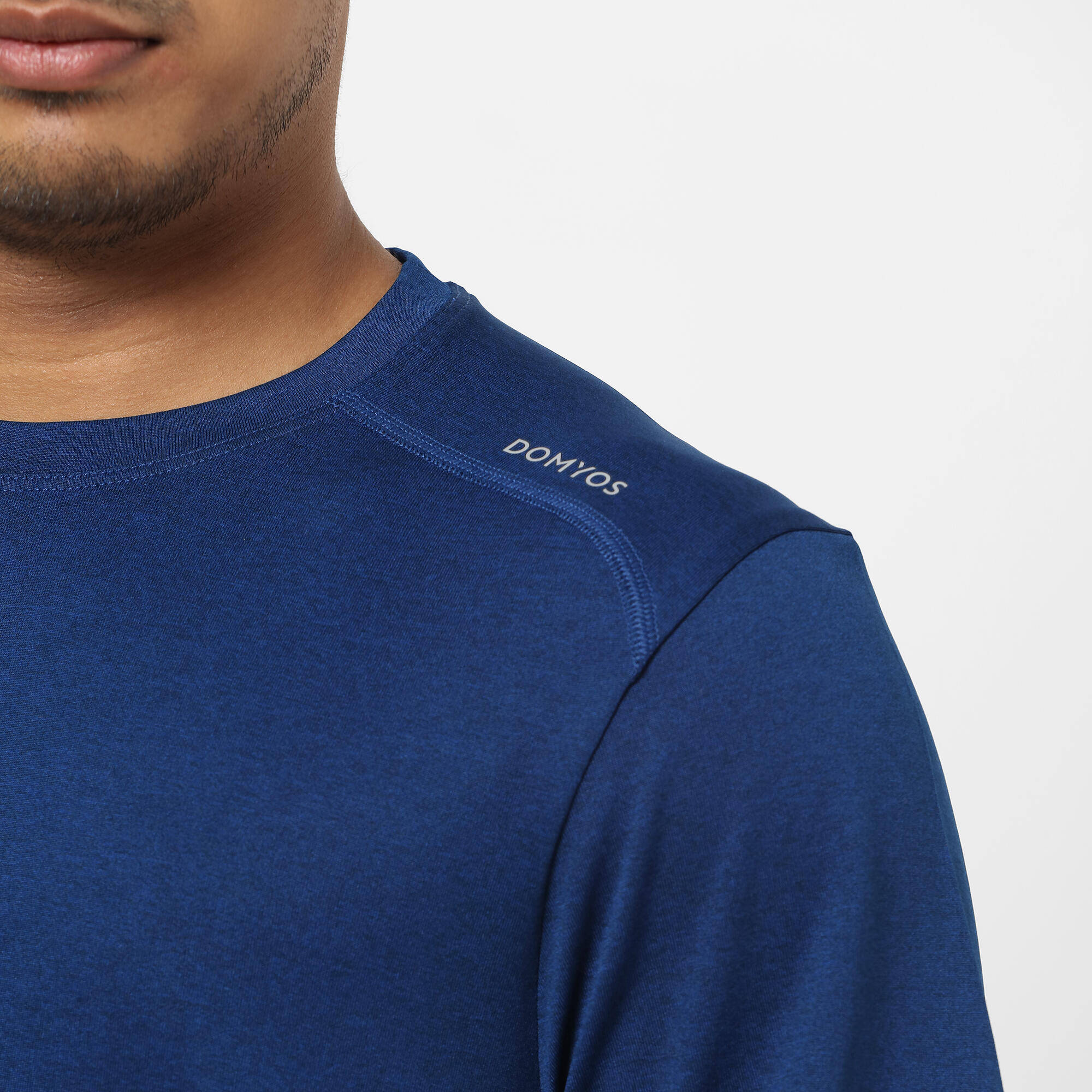 Men Gym Sports T Shirt Polyester Mottled Solid Blue -  5