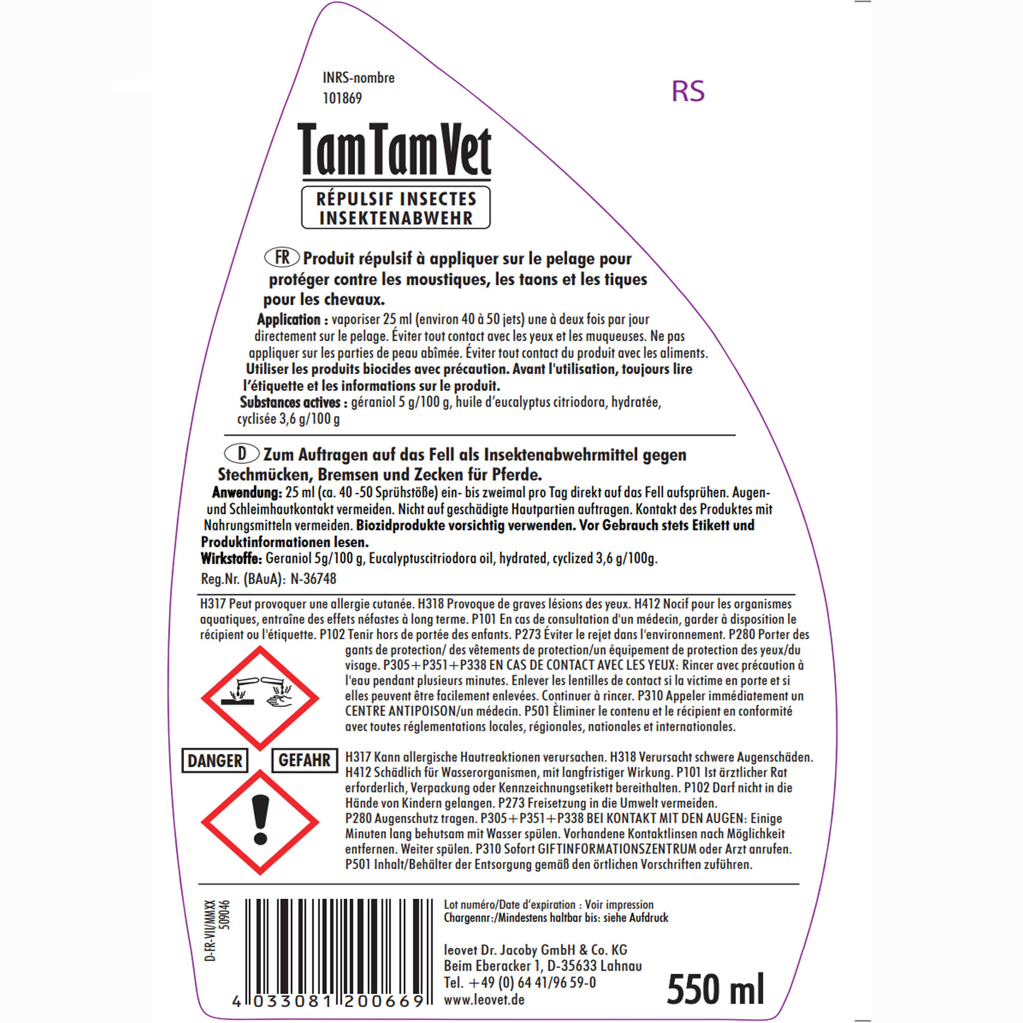 Insectenwerende spray voor paarden en pony's Tam Tam Vet 550 ml 4/4