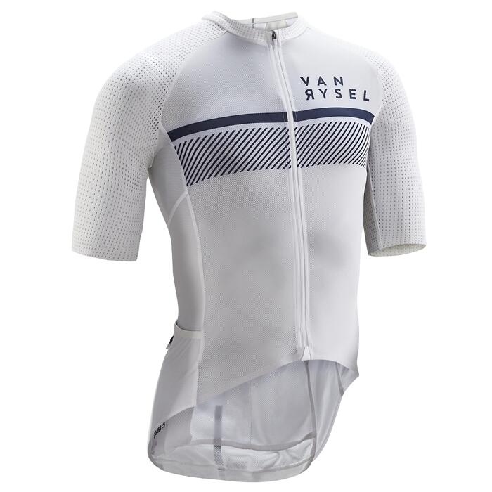 Road Cycling Short Sleeve Jersey Racer Mesh Team White