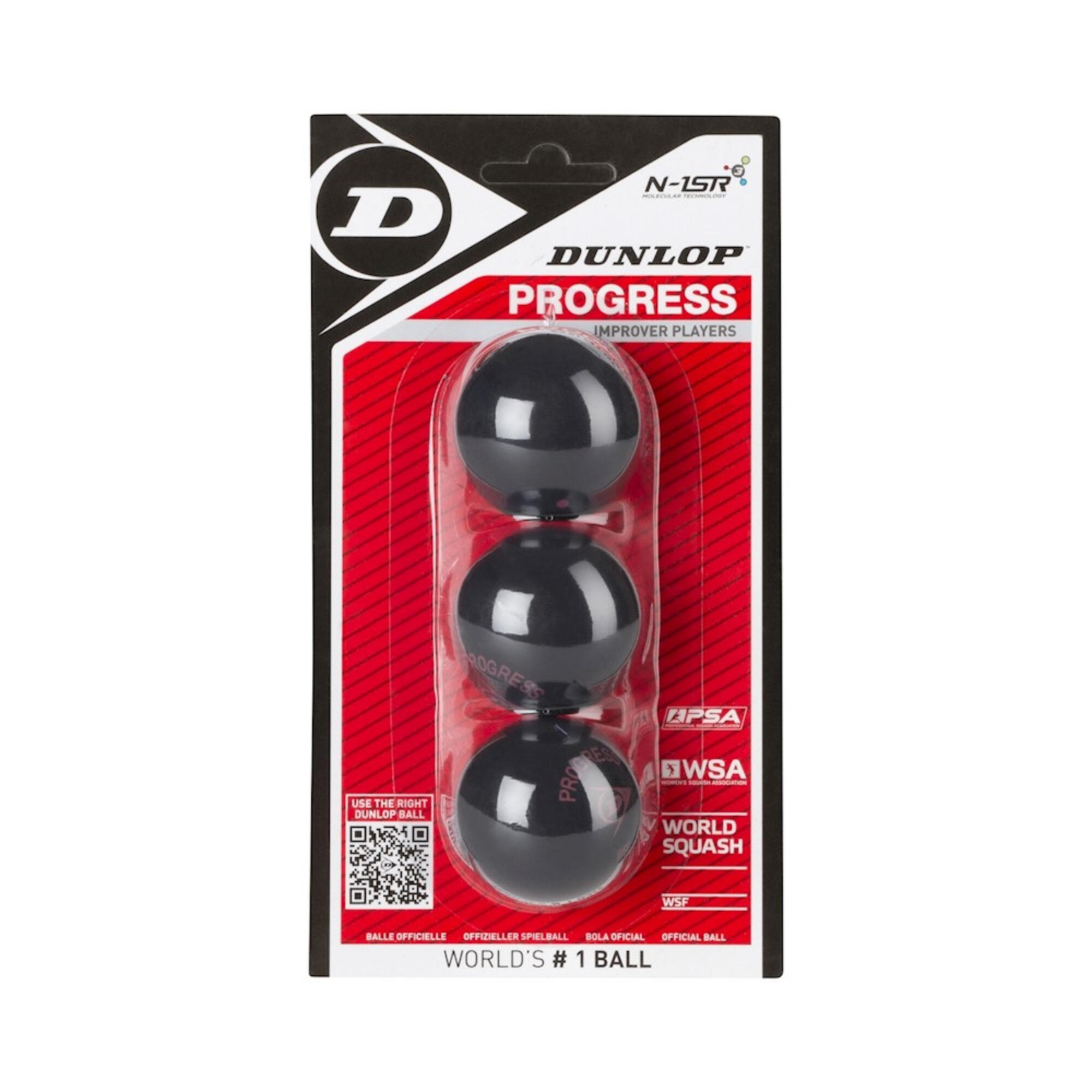 DUNLOP PROGRESS RED DOT SQUASH BALL 3 PK
