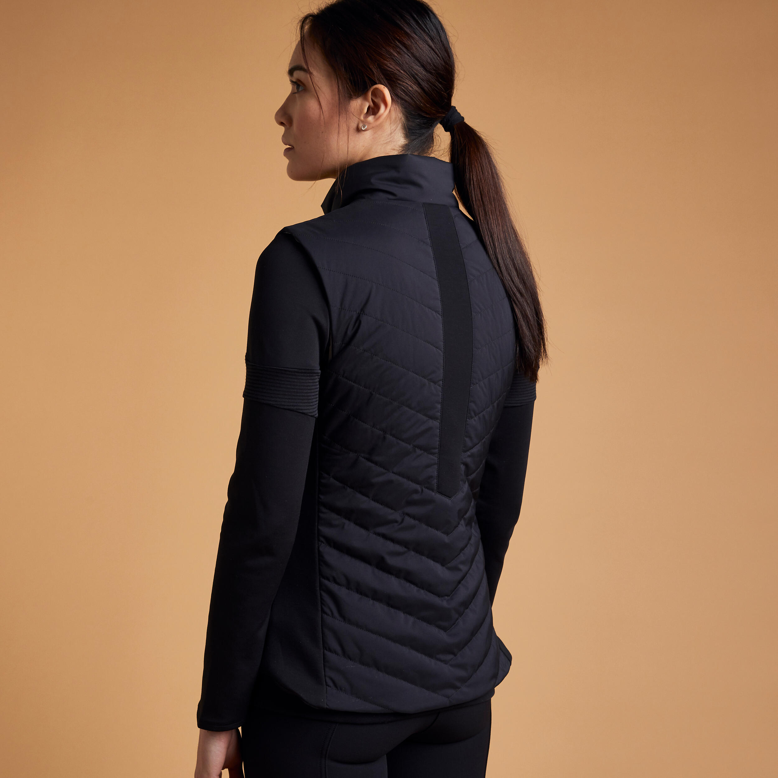 Chaleco equitación 500 Mujer Fouganza negro y cremallera rosa 4/12