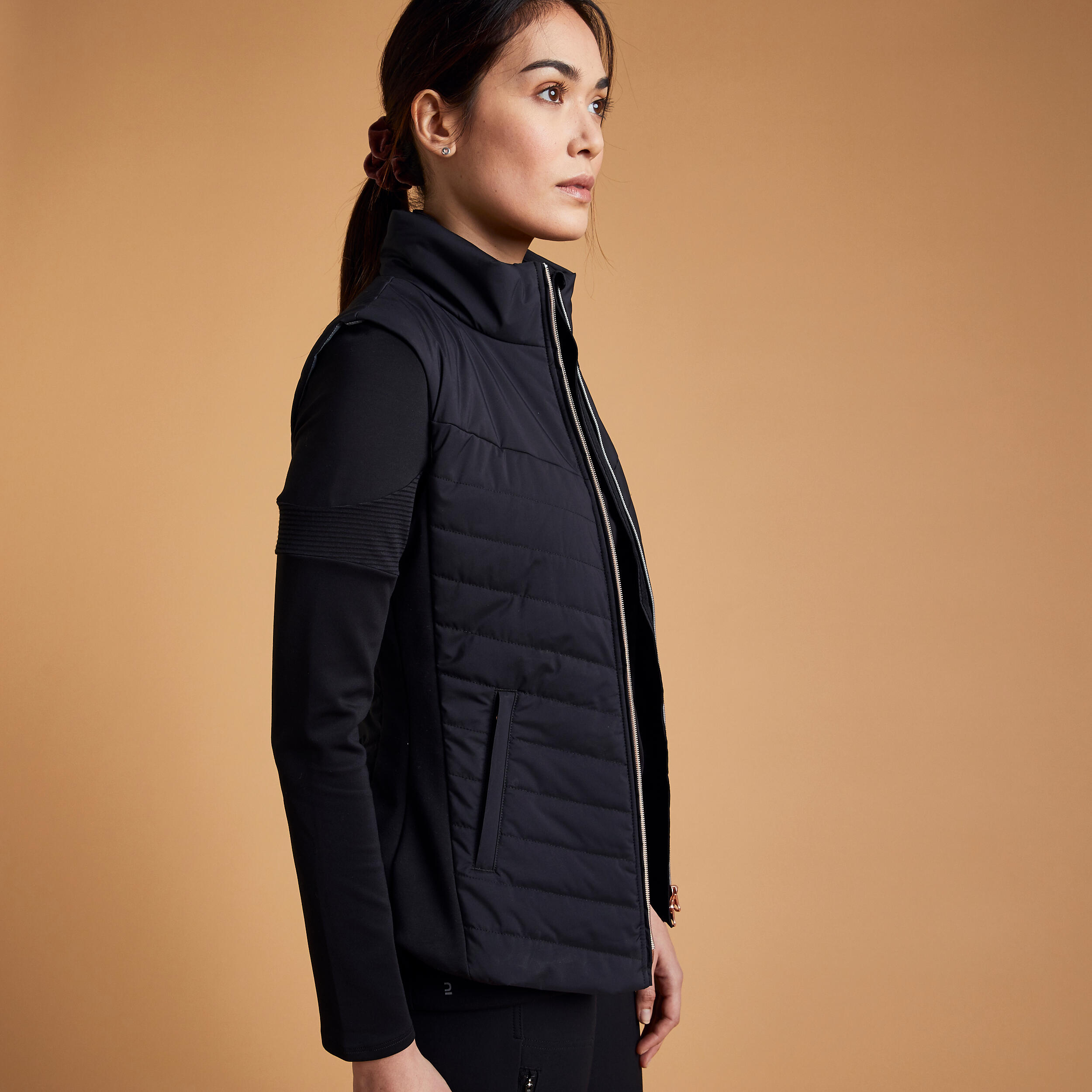 Chaleco equitación 500 Mujer Fouganza negro y cremallera rosa 5/12