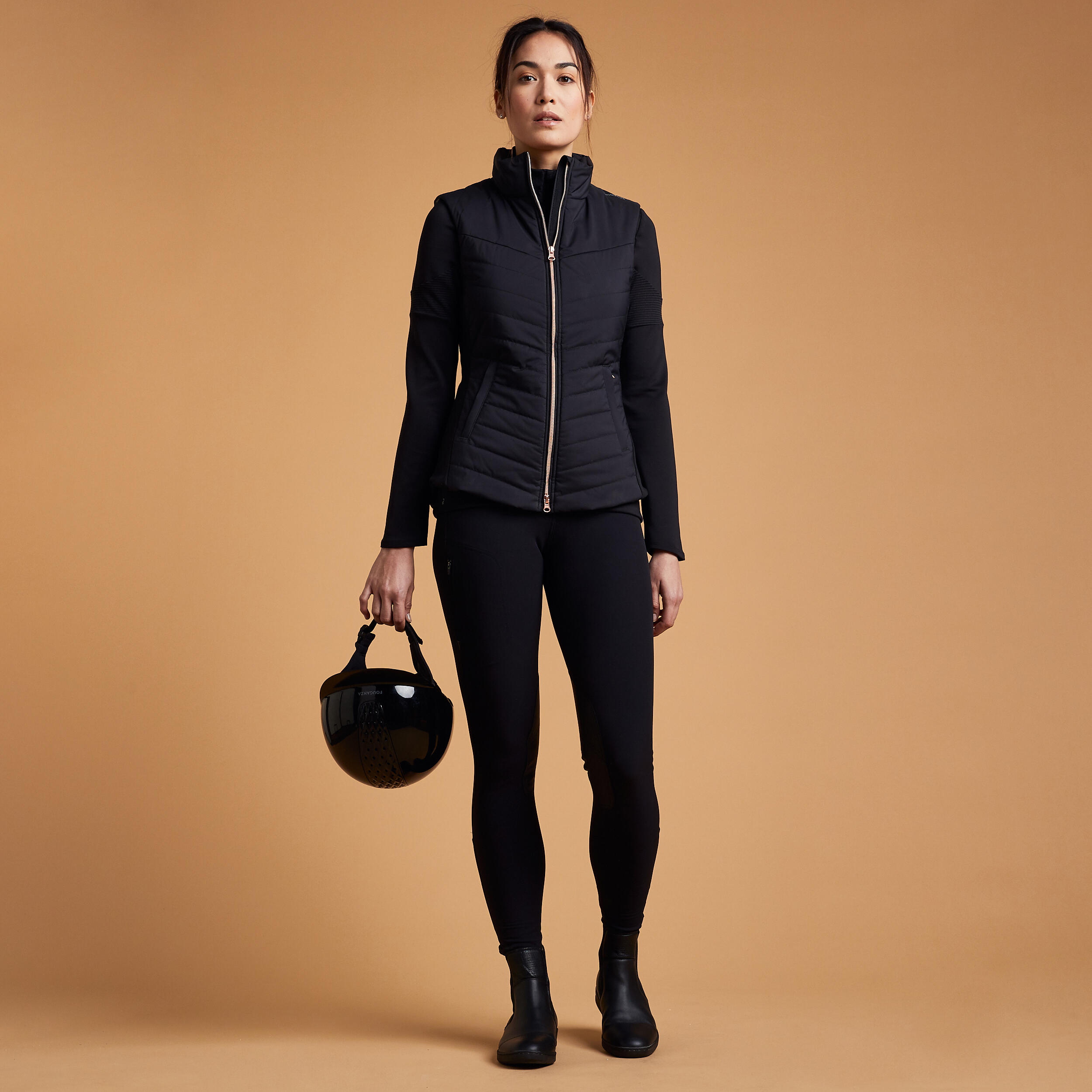 Chaleco equitación 500 Mujer Fouganza negro y cremallera rosa 8/12