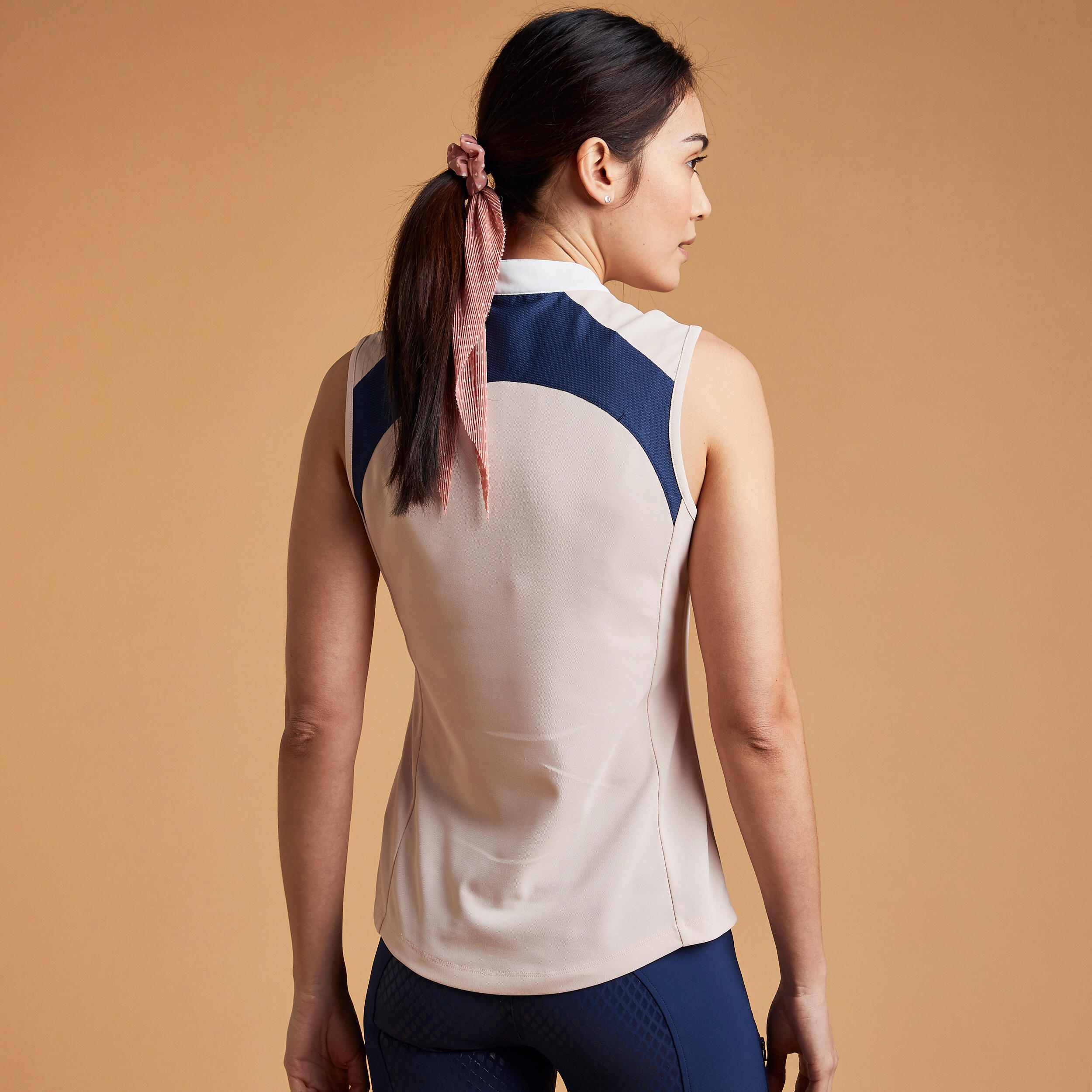 Women's Summer Horse Riding Mesh Tank Top/Sleeveless Polo Shirt 500 - Pink/Blue 4/6