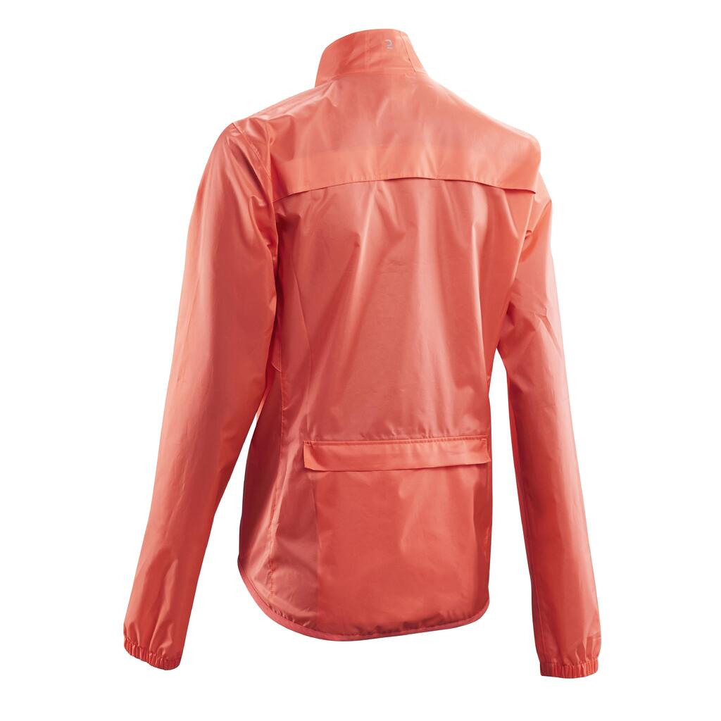 Women's Cycling Rainproof Jacket 100 - Coral