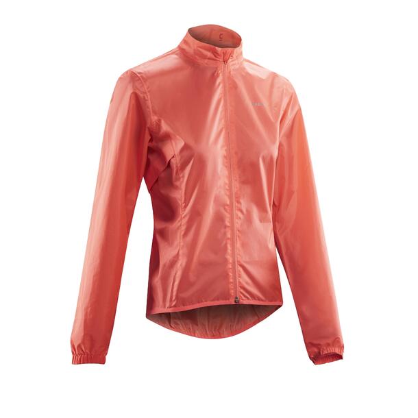 Women's Cycling Rainproof Jacket 100 Coral