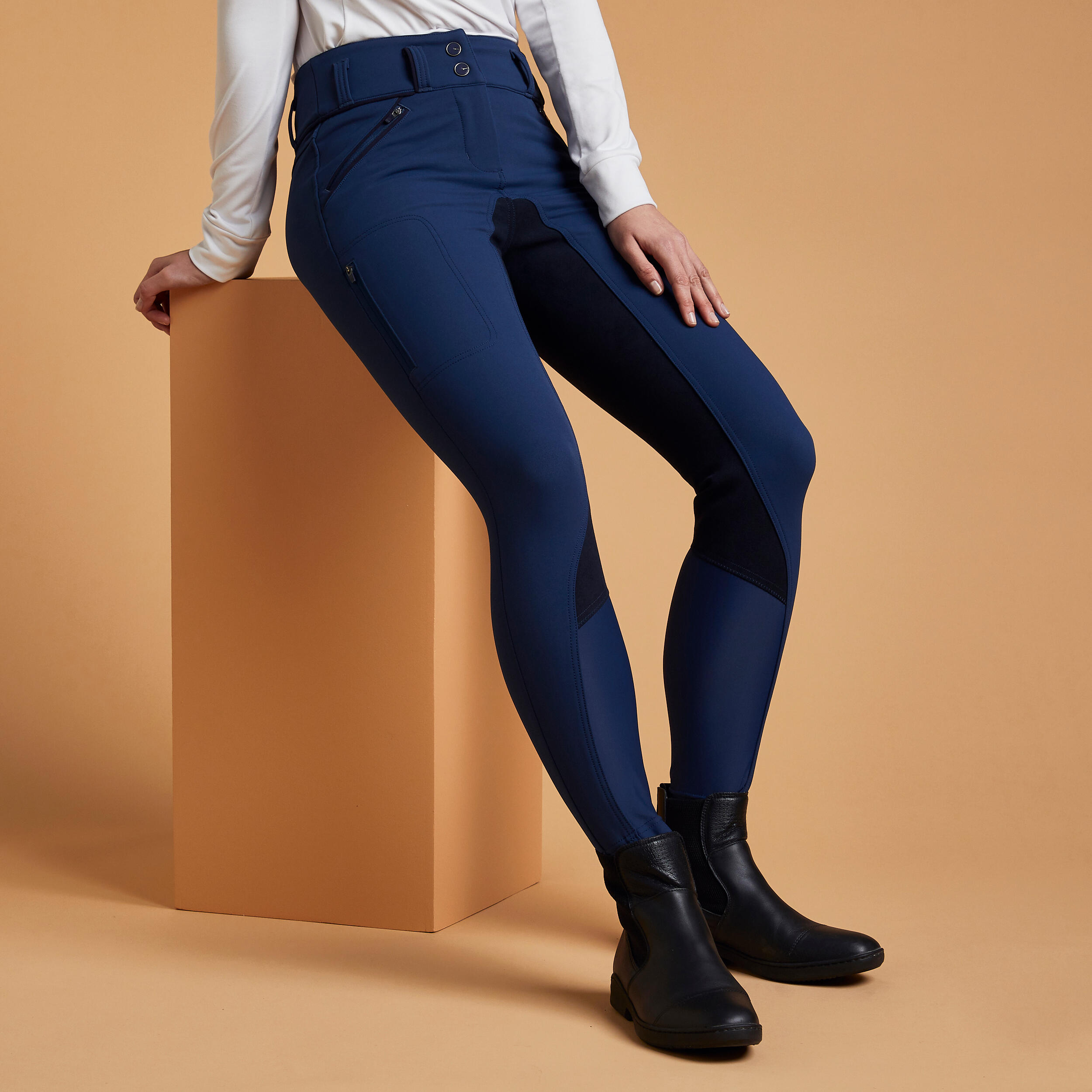 БРИДЖИ ДЛЯ ВЫЕЗДКИ С ЗАМШЕВОЙ ЛЕЕЙ ЖЕНСКИЕ DRESSAGE 900 FOUGANZA