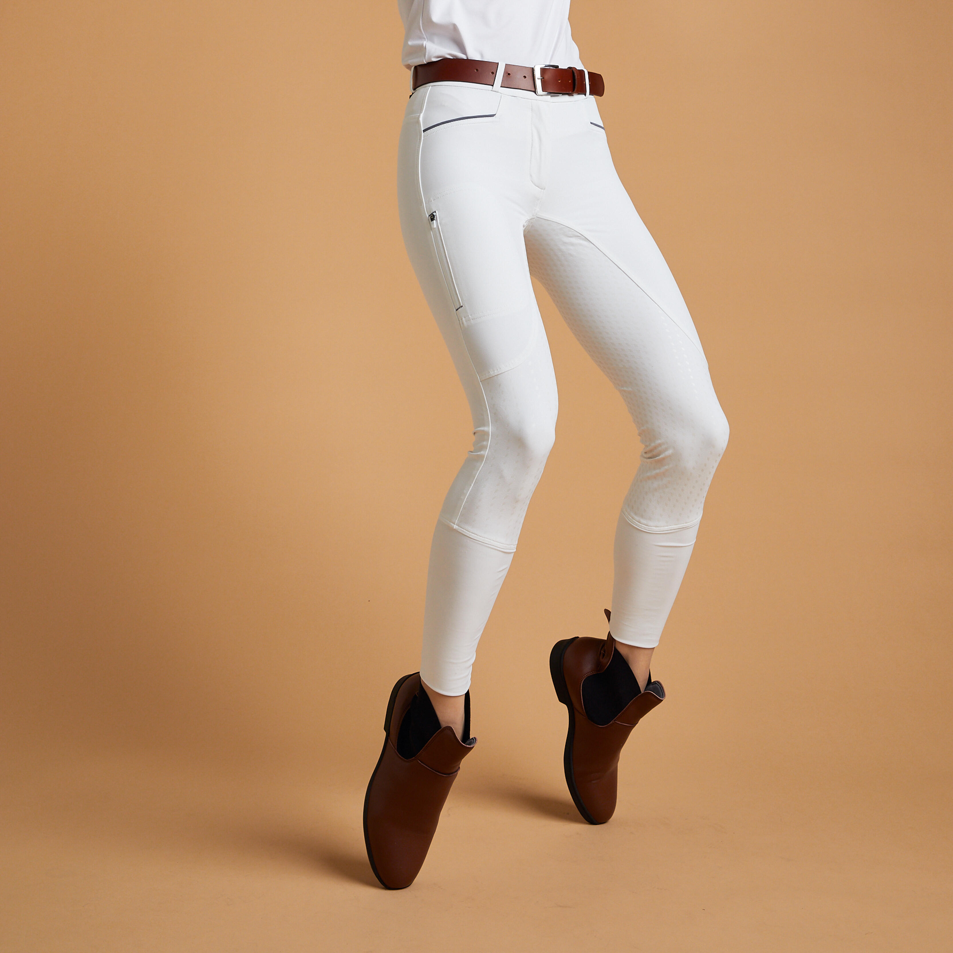 Бриджи женские с полной силиконовой леей для соревнований BR580 fullgrip  FOUGANZA