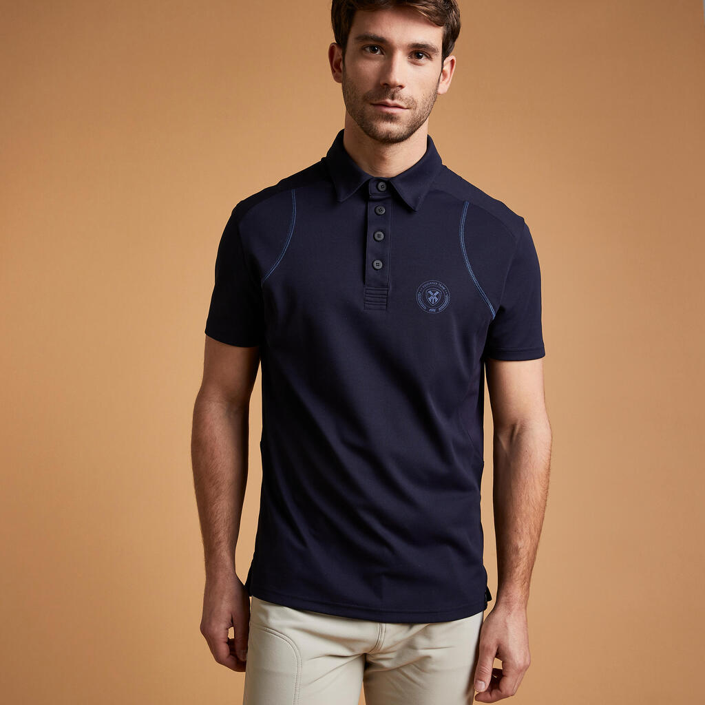 Men's Short-Sleeved Horse Riding Mesh Polo - Navy Blue