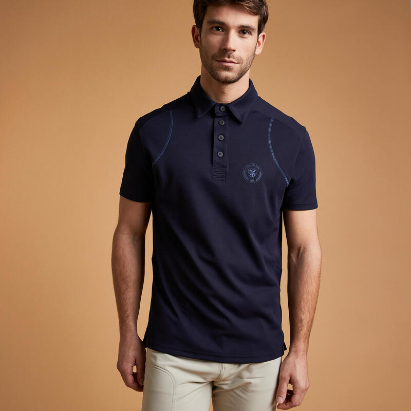 Polo equitación fouganza 500 MESH hombre azul marino manga corta