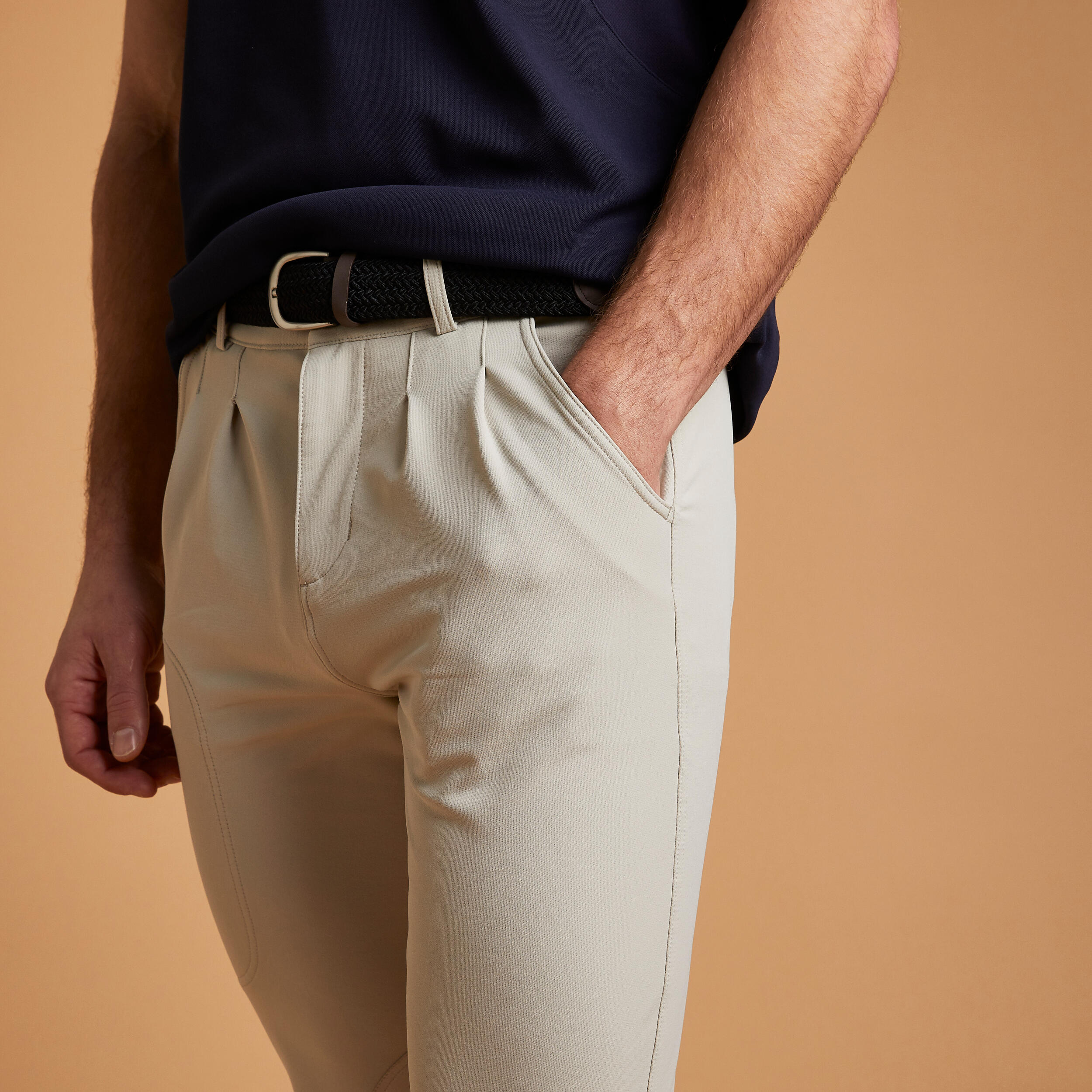 Бриджи мужские с коленной замшевой леей бежевые 500 FOUGANZA